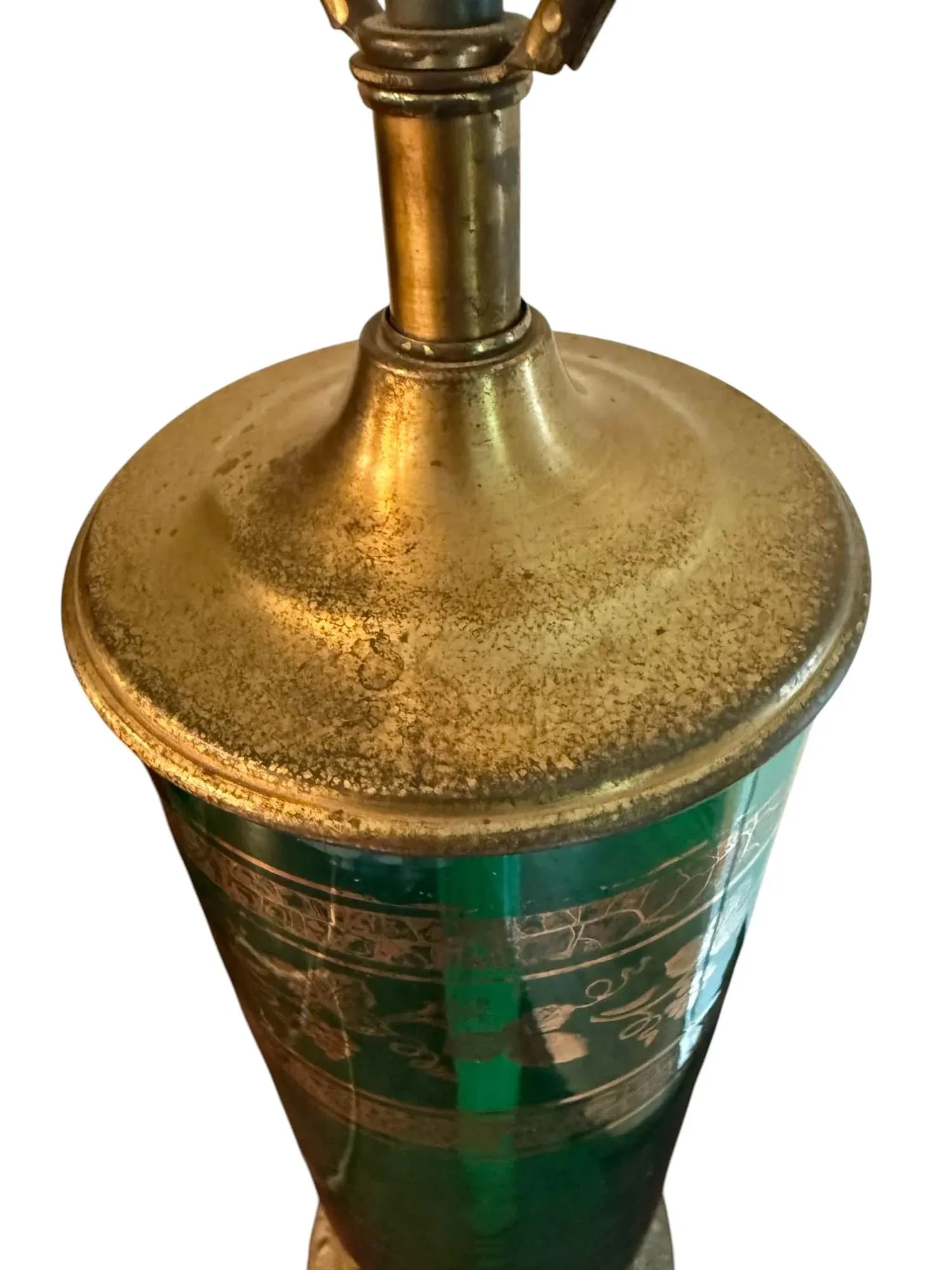 Mid 20th Century Berger Green and Brass Translucent Lamps - A Pair - 6