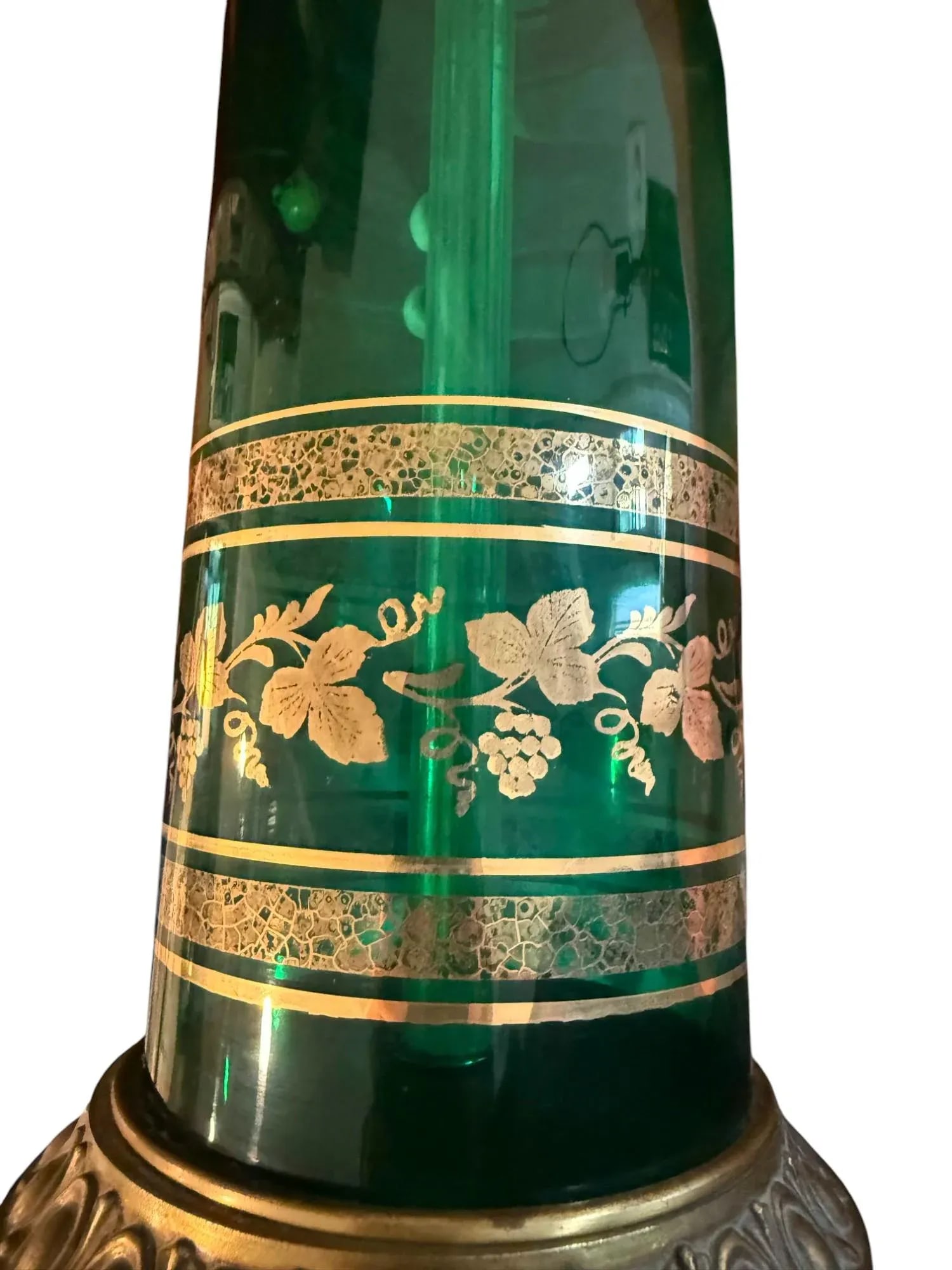 Mid 20th Century Berger Green and Brass Translucent Lamps - A Pair - 7