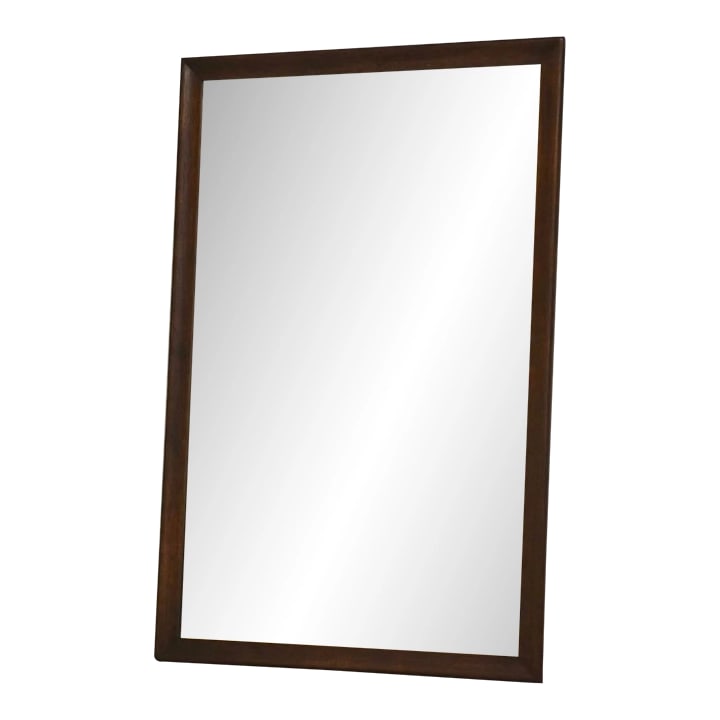 1960s Broyhill Saga Star Etched Mirror: A mid century modern walnut color mirror with etched stars made by Broyhill Saga. Unmarked. Condition: Alterations: Original Condition Unaltered Imperfections: Some Imperfections Condition Notes: