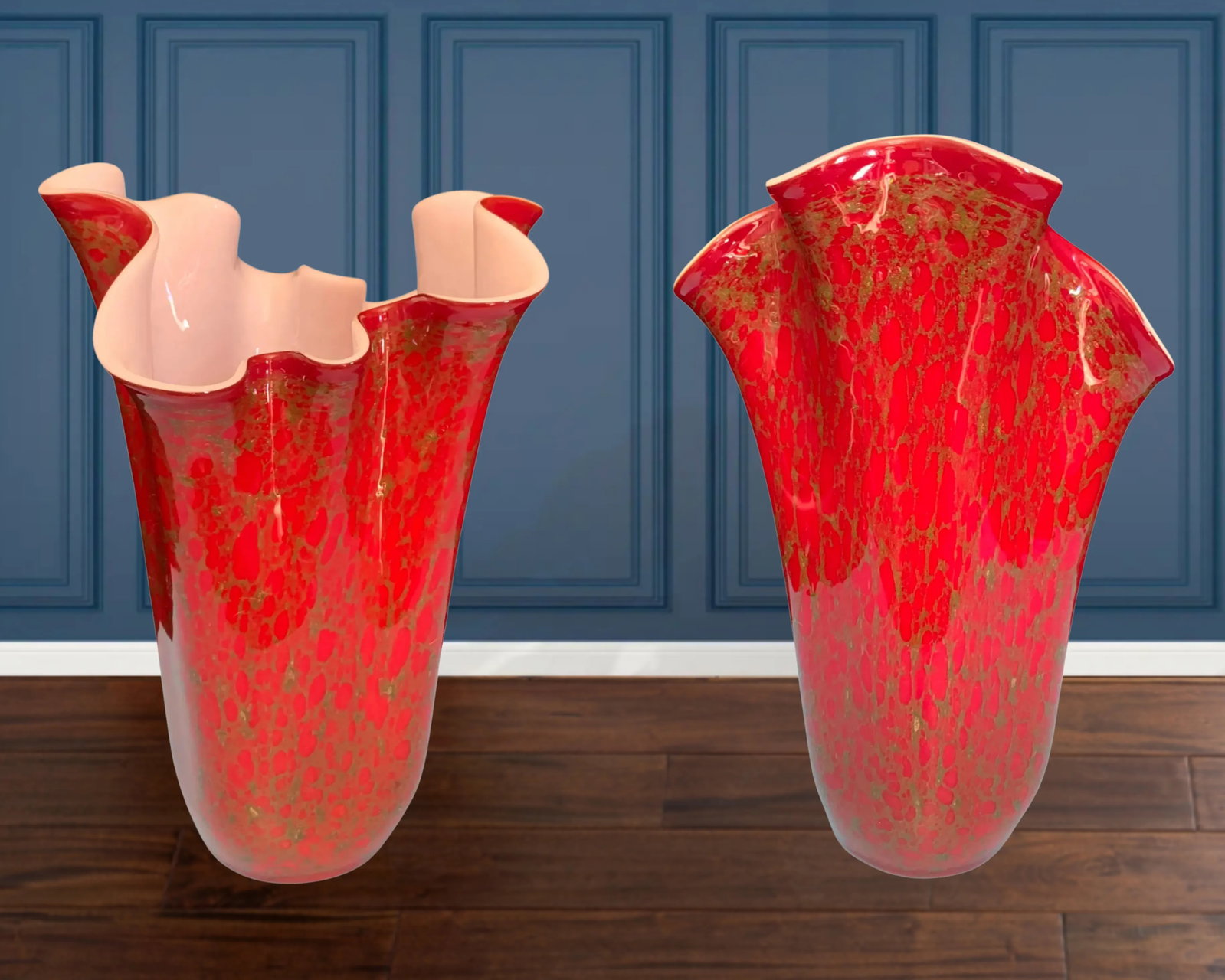 Large Red Art Glass Handkerchief Vase - 10