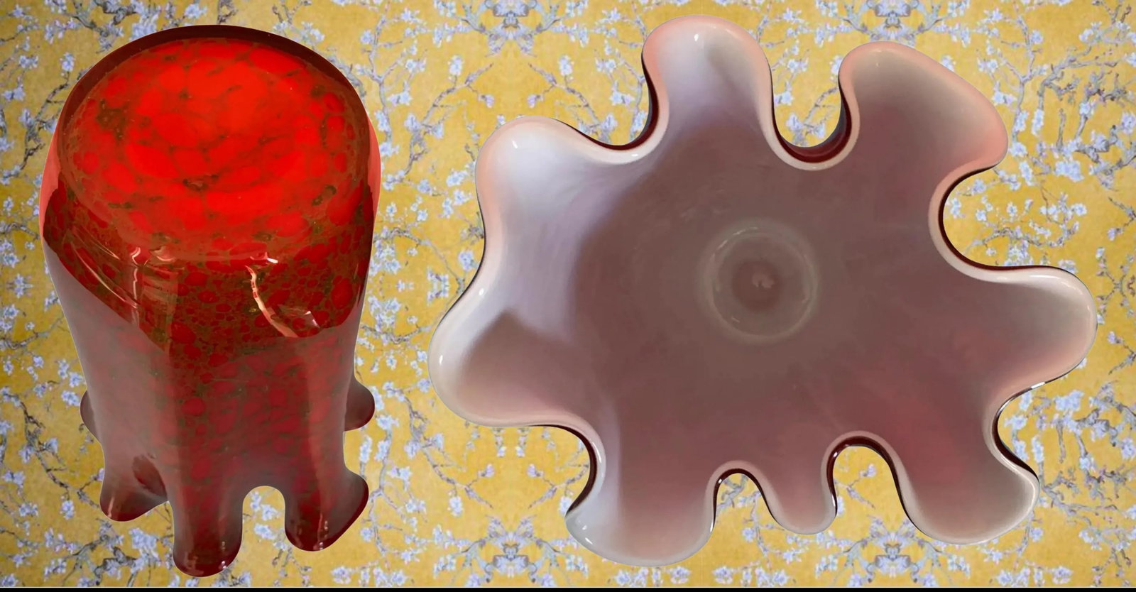 Large Red Art Glass Handkerchief Vase - 11