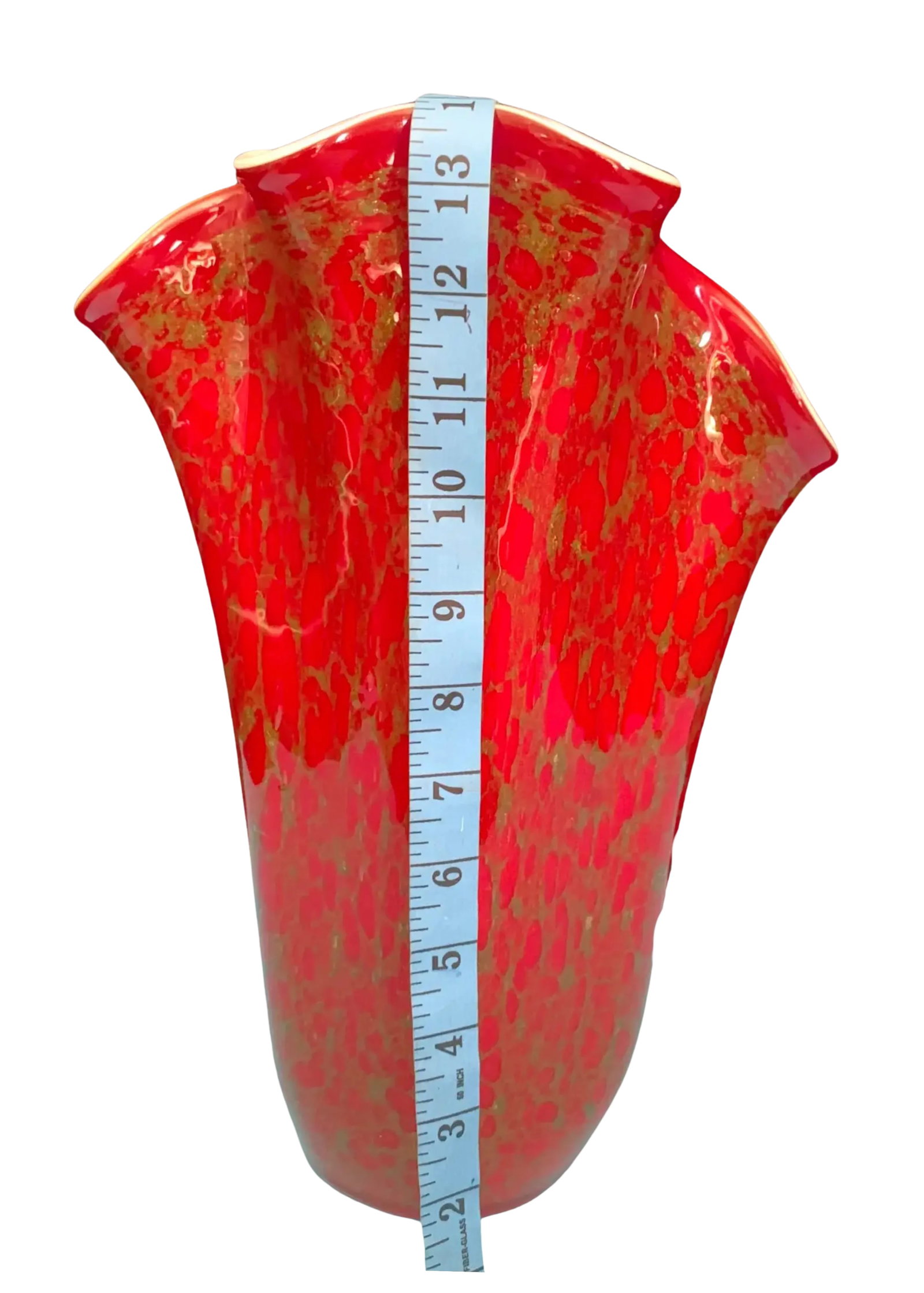 Large Red Art Glass Handkerchief Vase - 12