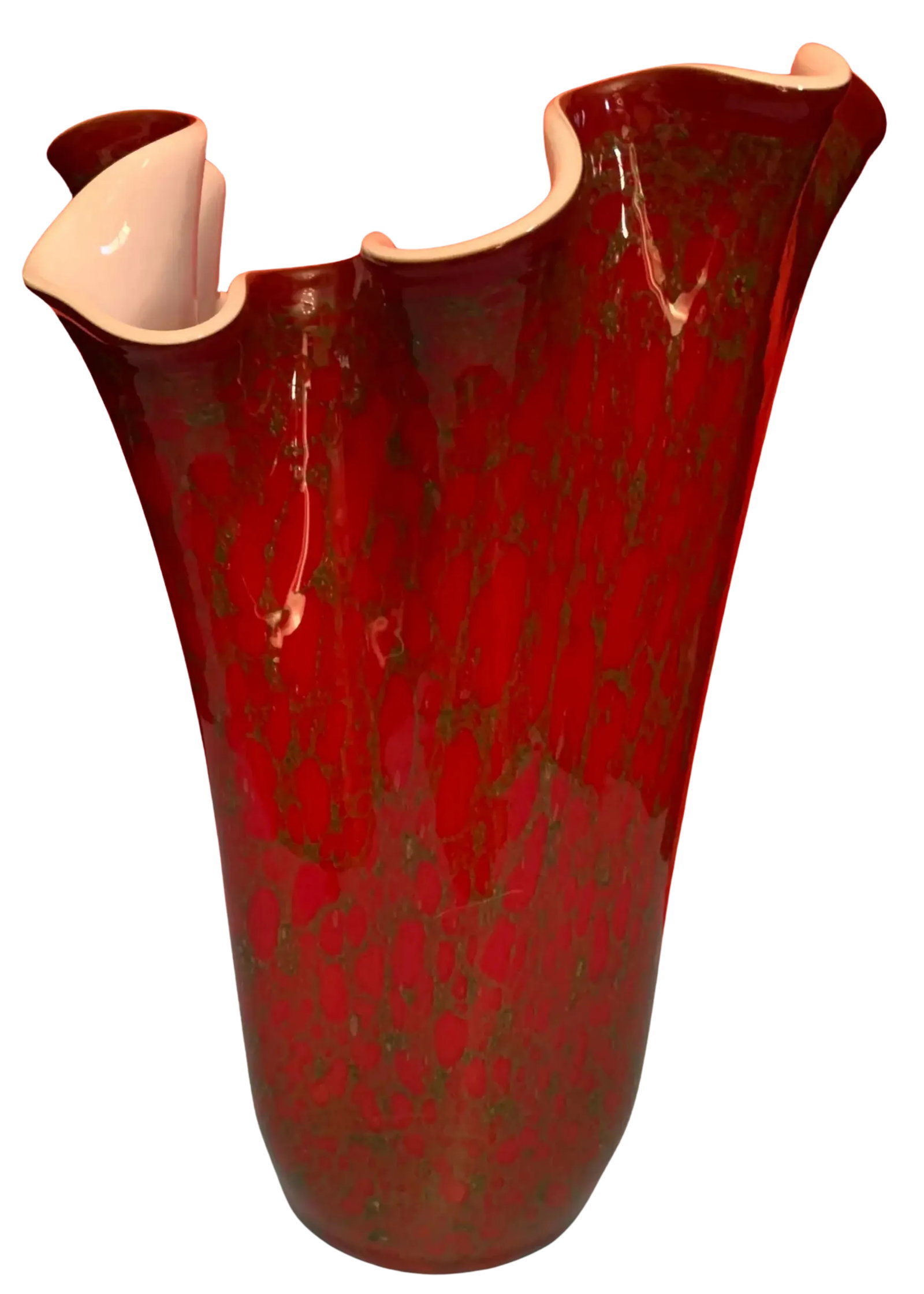 Large Red Art Glass Handkerchief Vase - 4