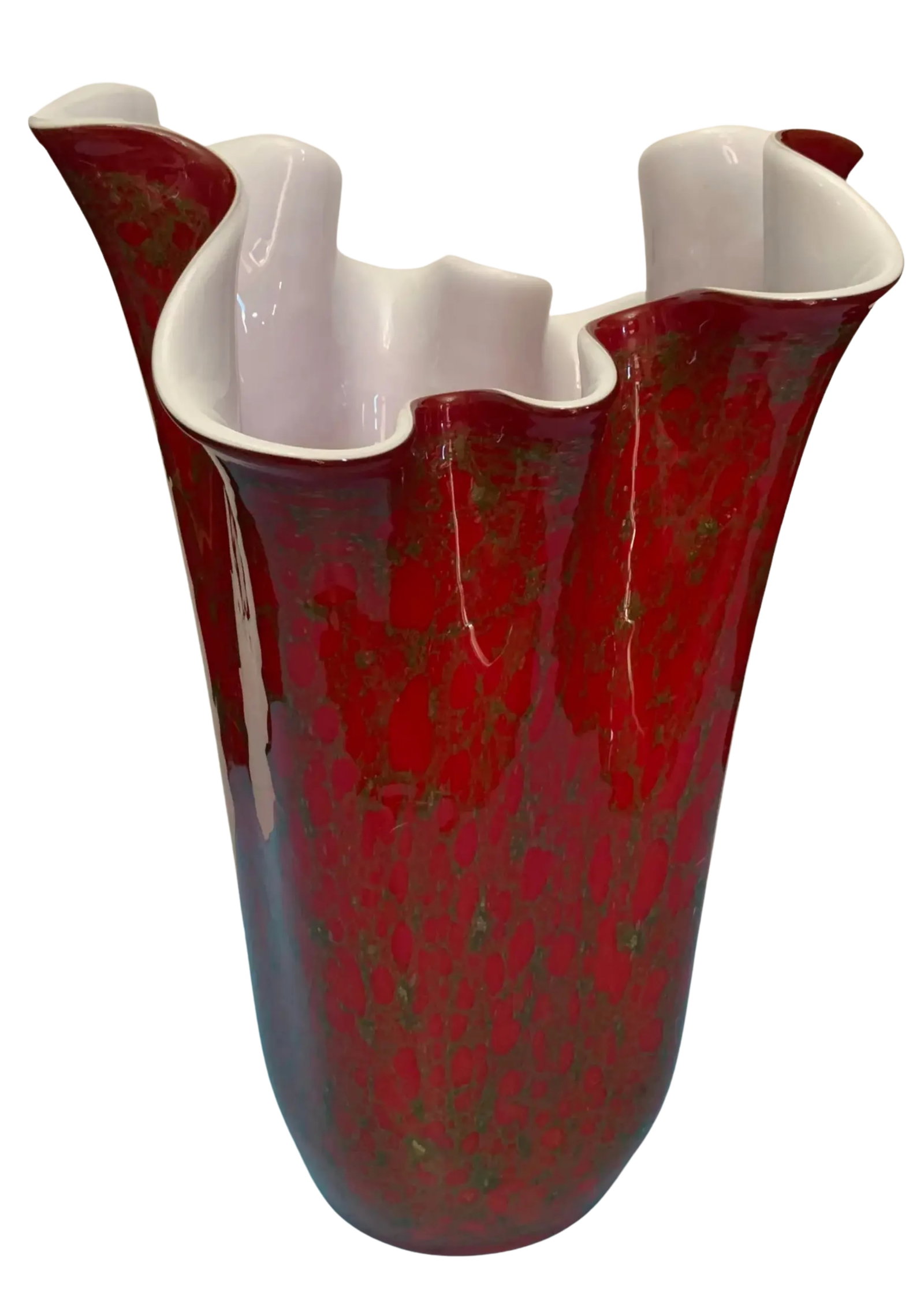 Large Red Art Glass Handkerchief Vase - 6