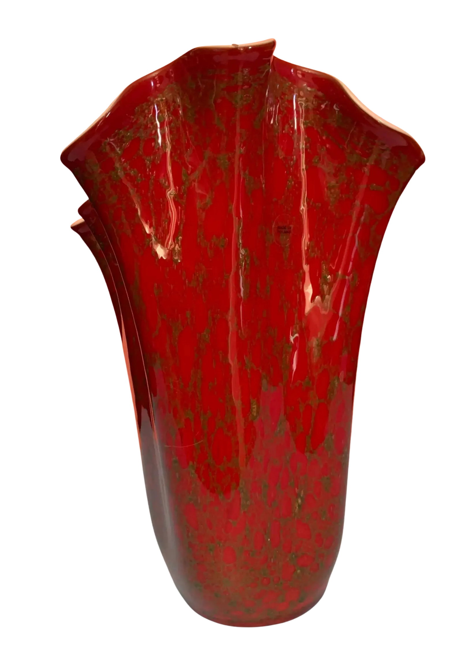 Large Red Art Glass Handkerchief Vase - 8
