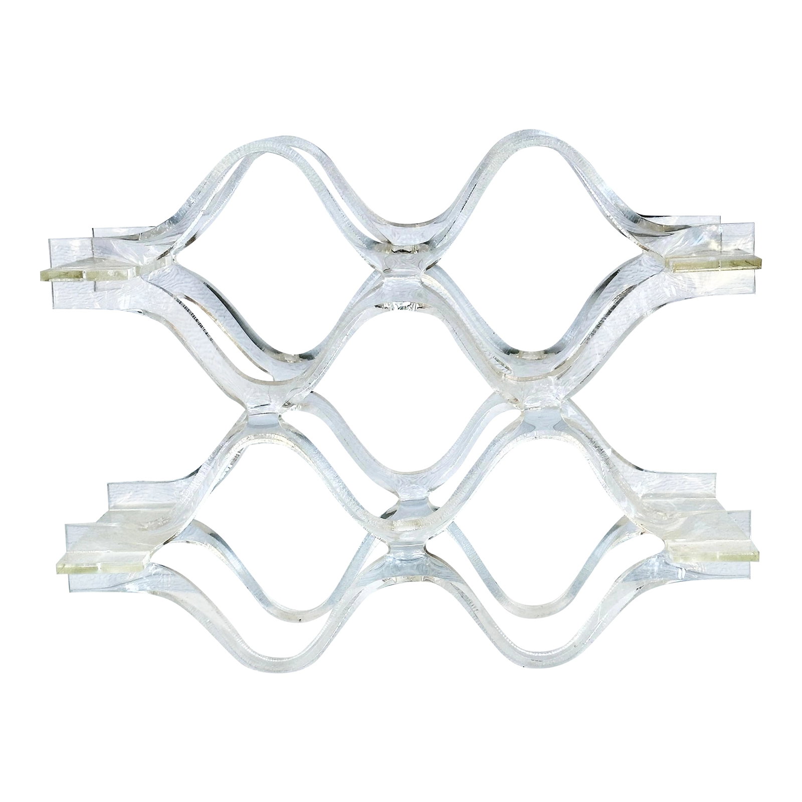 Vintage Hollywood Regency Lucite Wine Rack: Fantastic Hollywood regency style wine rack. Made of lucite. Wavy design. Sleek and modern- timeless. Perfect to add to any dining room or bar area. This is a pre-owned item so please see all pictures