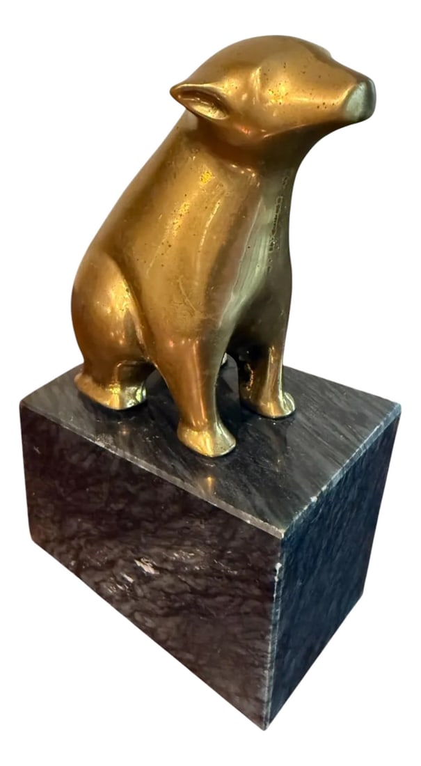 Mid 20th Century Brass Bear Bookend: Quick Hits Item: Bear Heavy Bookend Origin: Taiwan Materials: Brass, Marble Dimensions: 2.5''W * 4.5''D * 7.5''H Styles: Art Deco, Traditional More About This Item: This beautiful bookend represents t