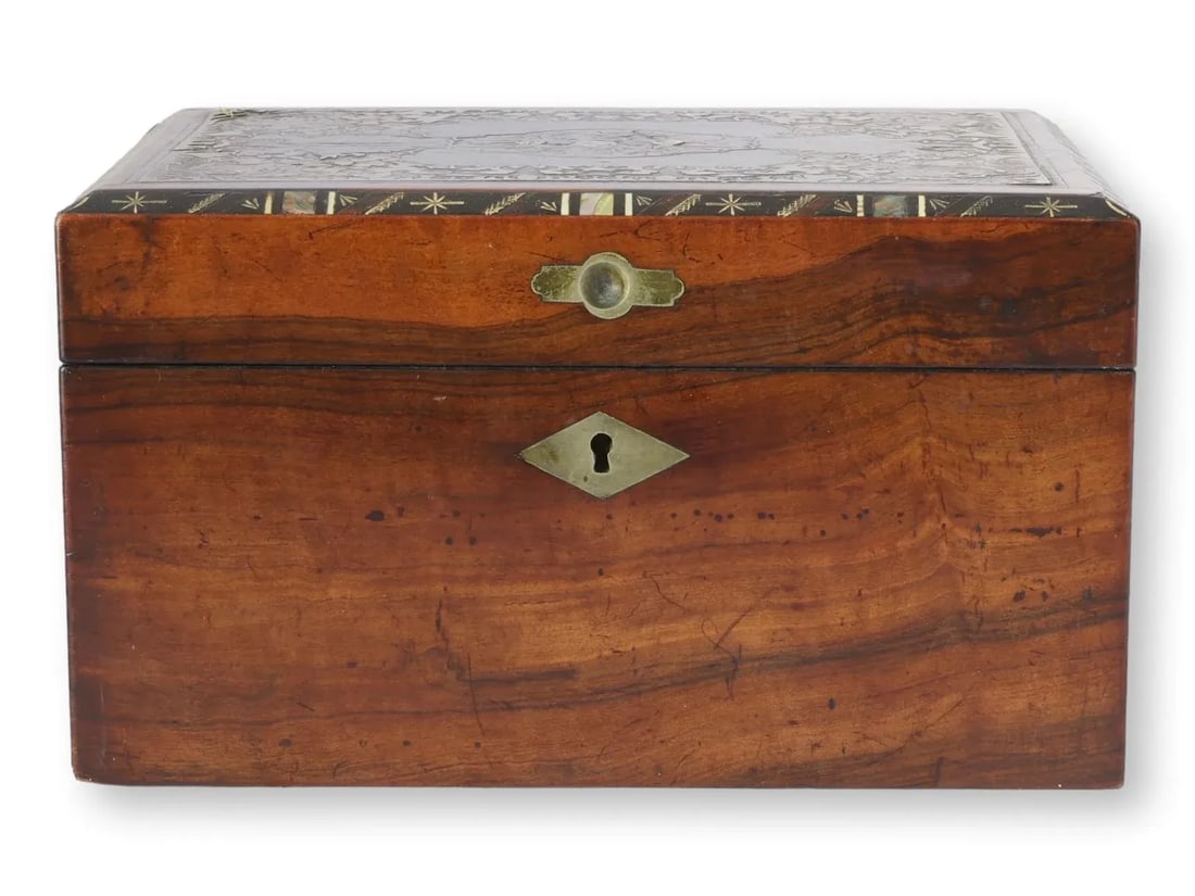 Antique English Inlaid Storage Box - 10