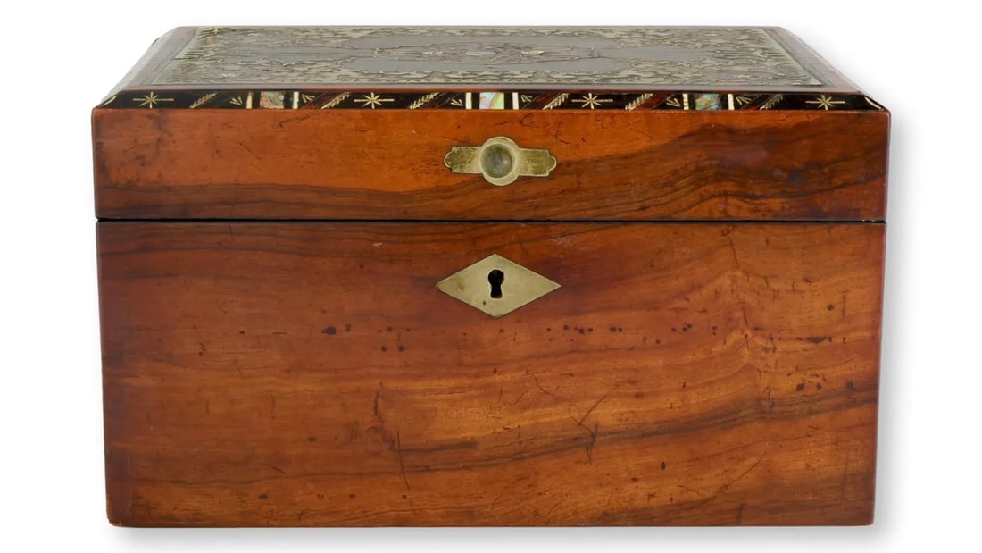 Antique English Inlaid Storage Box - 4