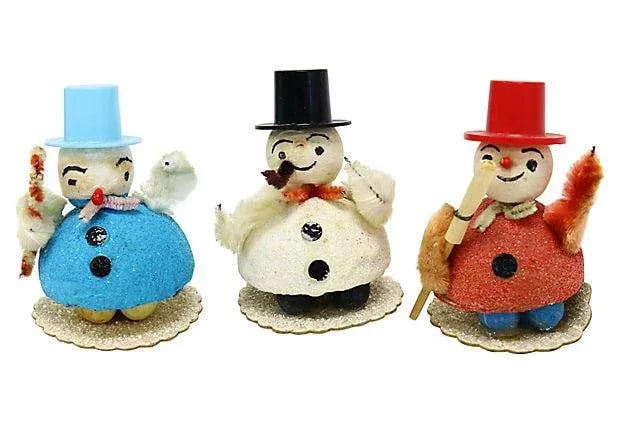 Midcentury Snowman Figures, Set of 3 - 3