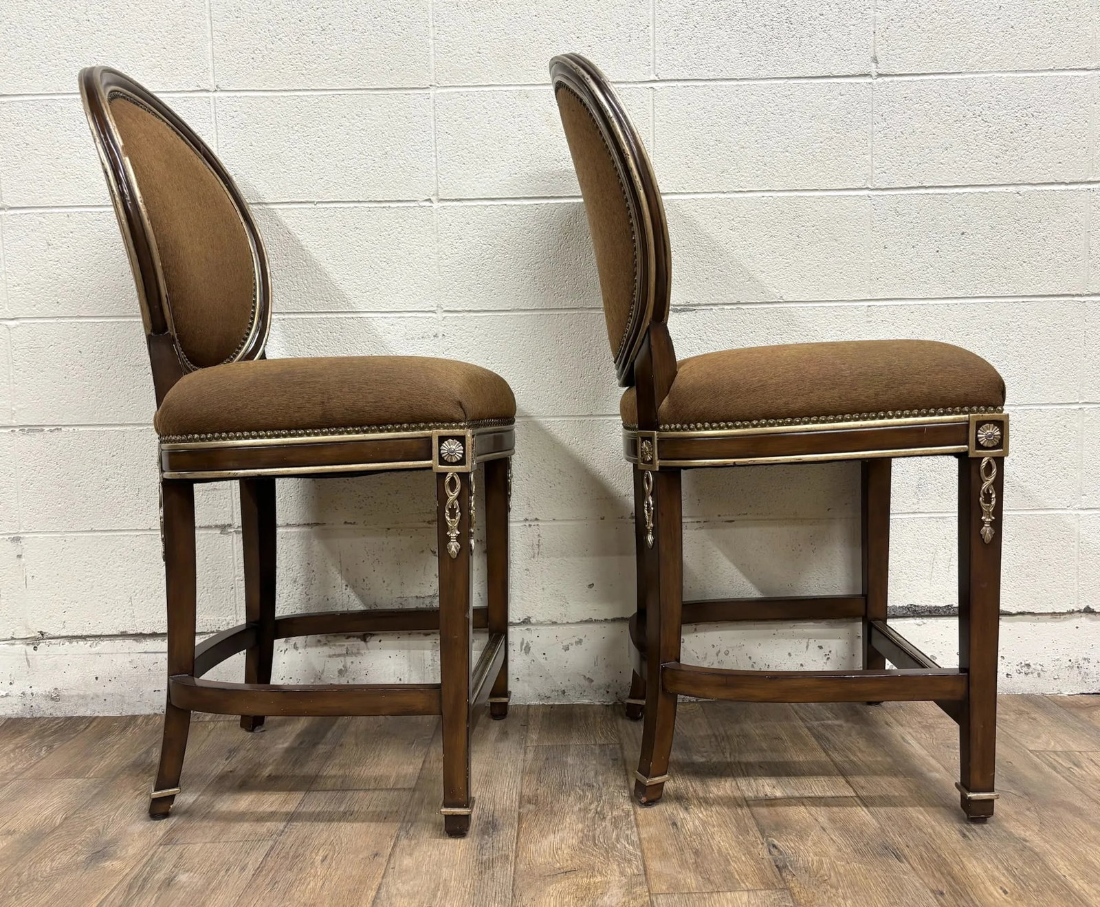 Marge Carson French Louis XVI Style Round Back Bar Stools - 10