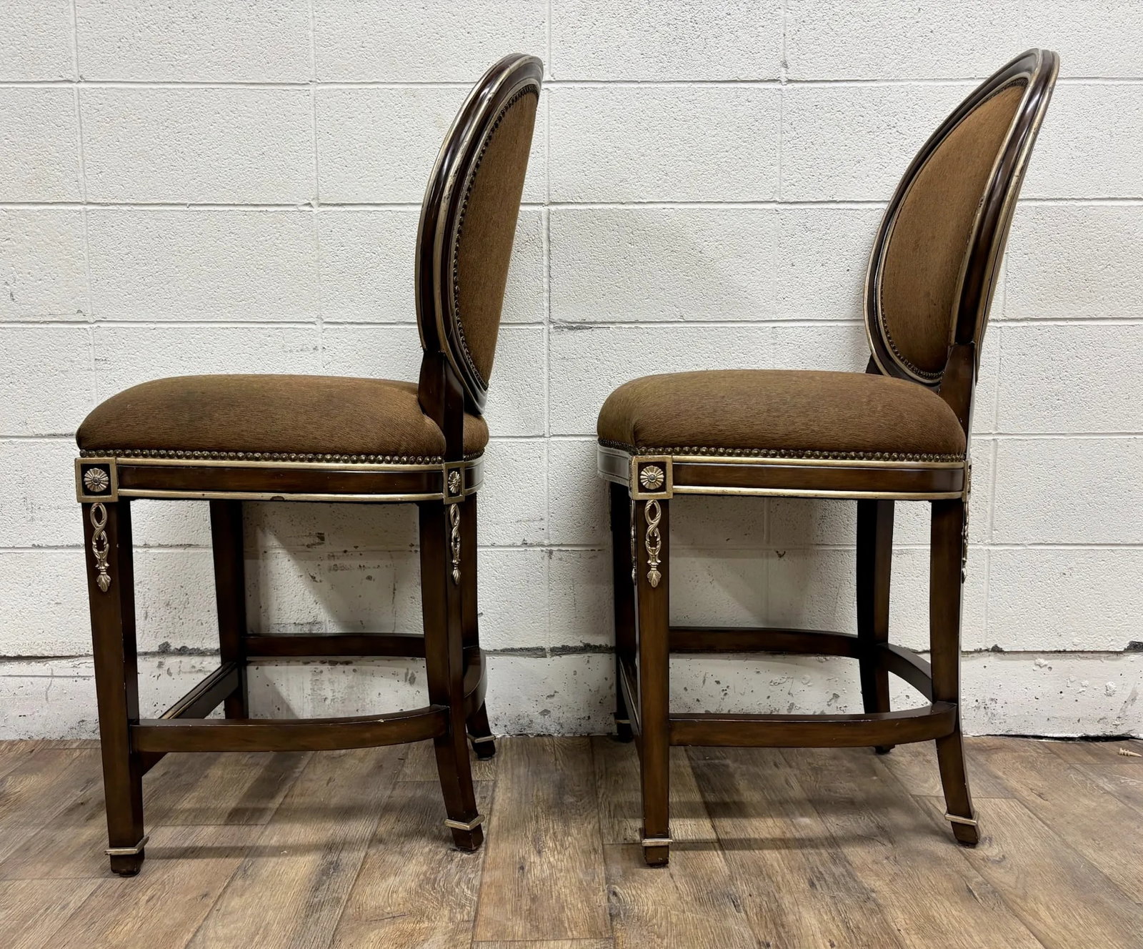 Marge Carson French Louis XVI Style Round Back Bar Stools - 11