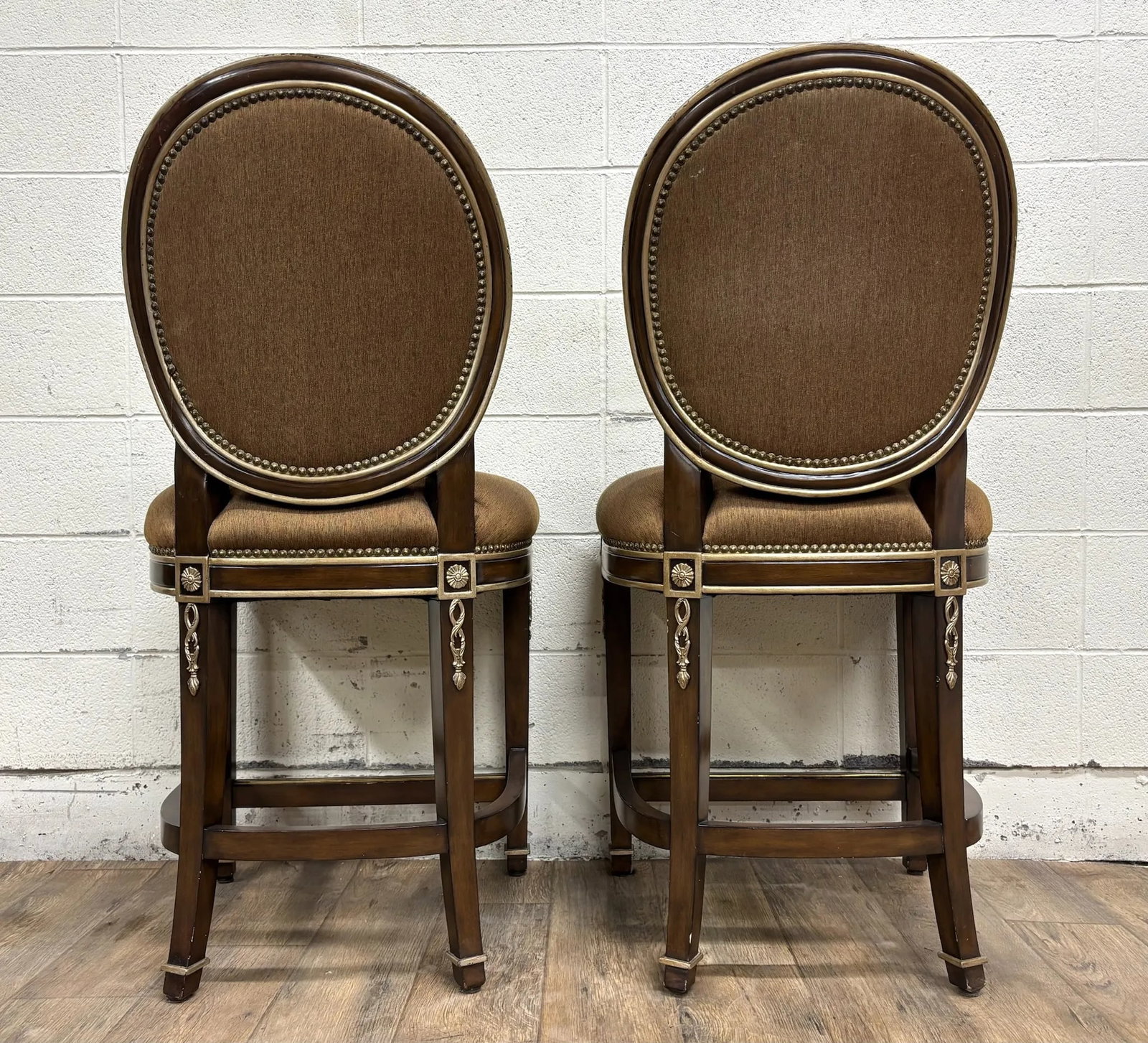 Marge Carson French Louis XVI Style Round Back Bar Stools - 12