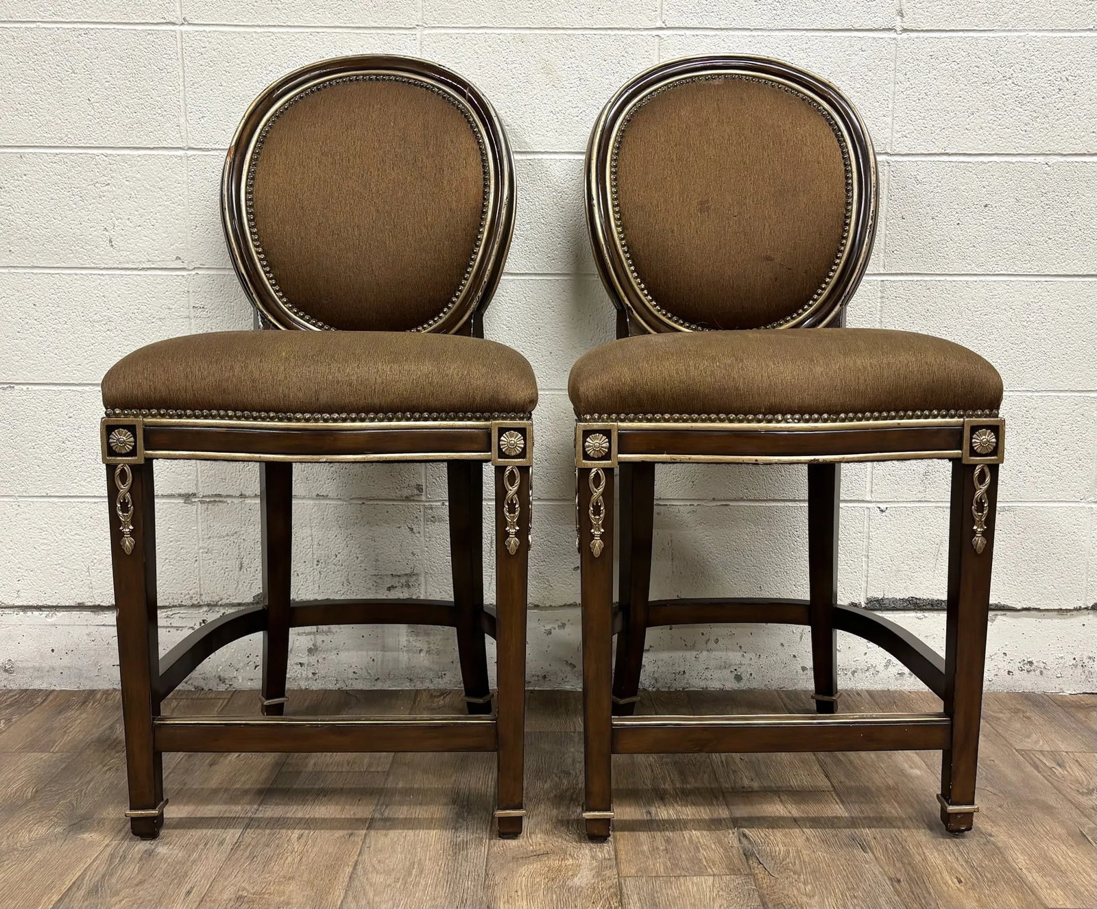 Marge Carson French Louis XVI Style Round Back Bar Stools - 2