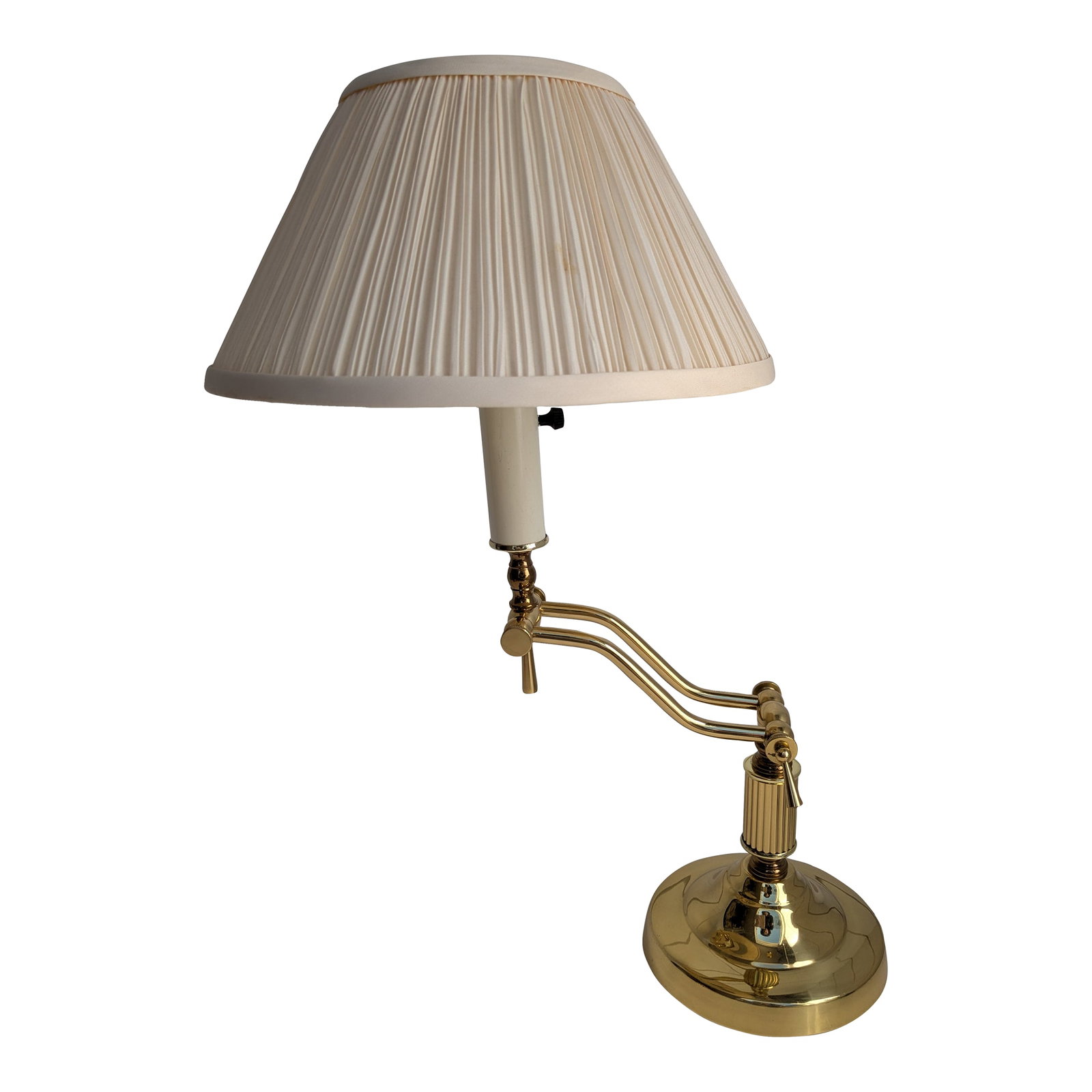 Vintage Brass Alsy Desk Lamp With Swinging Arm: Vintage Brass Alsy Desk Lamp with Swinging Arm Material: Crafted from durable brass, offering a sleek, warm finish that adds sophistication to any workspace. Design: Features a classic, adjustable swi