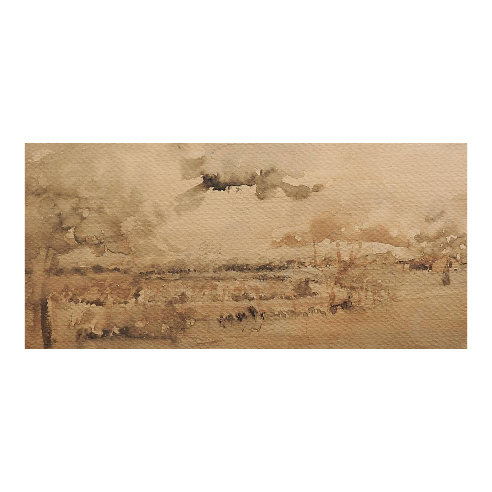 Small Mid 20th Century Sepia Toned Landscape Watercolor Painting: Small watercolor on paper sepia toned impressionist landscape painting. Unsigned, abstract study on verso. Unframed, age toning, corner pin holes with small corner loss. Condition: Alterations: Origin