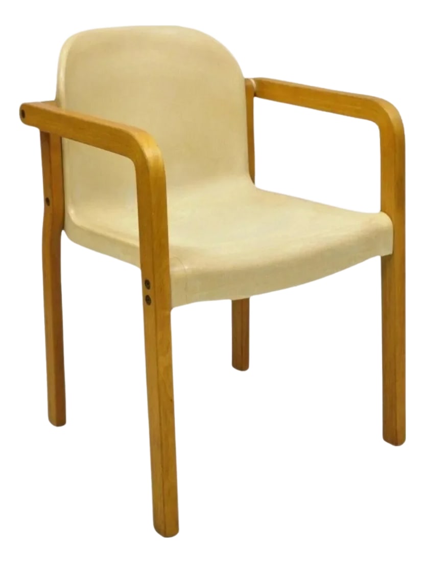 Mid 20th Century Gerd Lange Thonet Molded Plastic and Birch Wood Mid Century Modern Arm Chair: Vintage Gerd Lange for Thonet Molded Plastic and Birch Wood Mid Century Modern Arm Chair. Circa Mid 20th Century. Measurements: 30.5" H x 21.5" W x 21" D x 18" Seat height x 26" Arm Height.