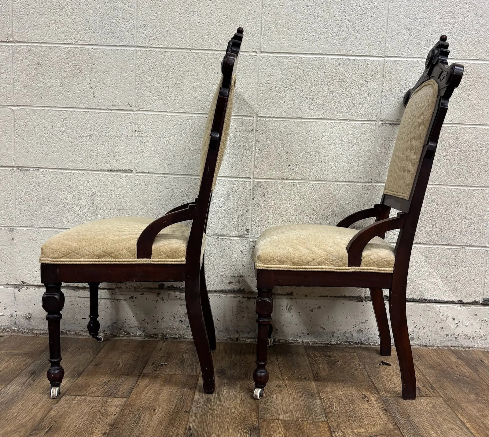 Antique Victorian Eastlake Style Carved Parlor Chairs Side Chairs - Pair - 10