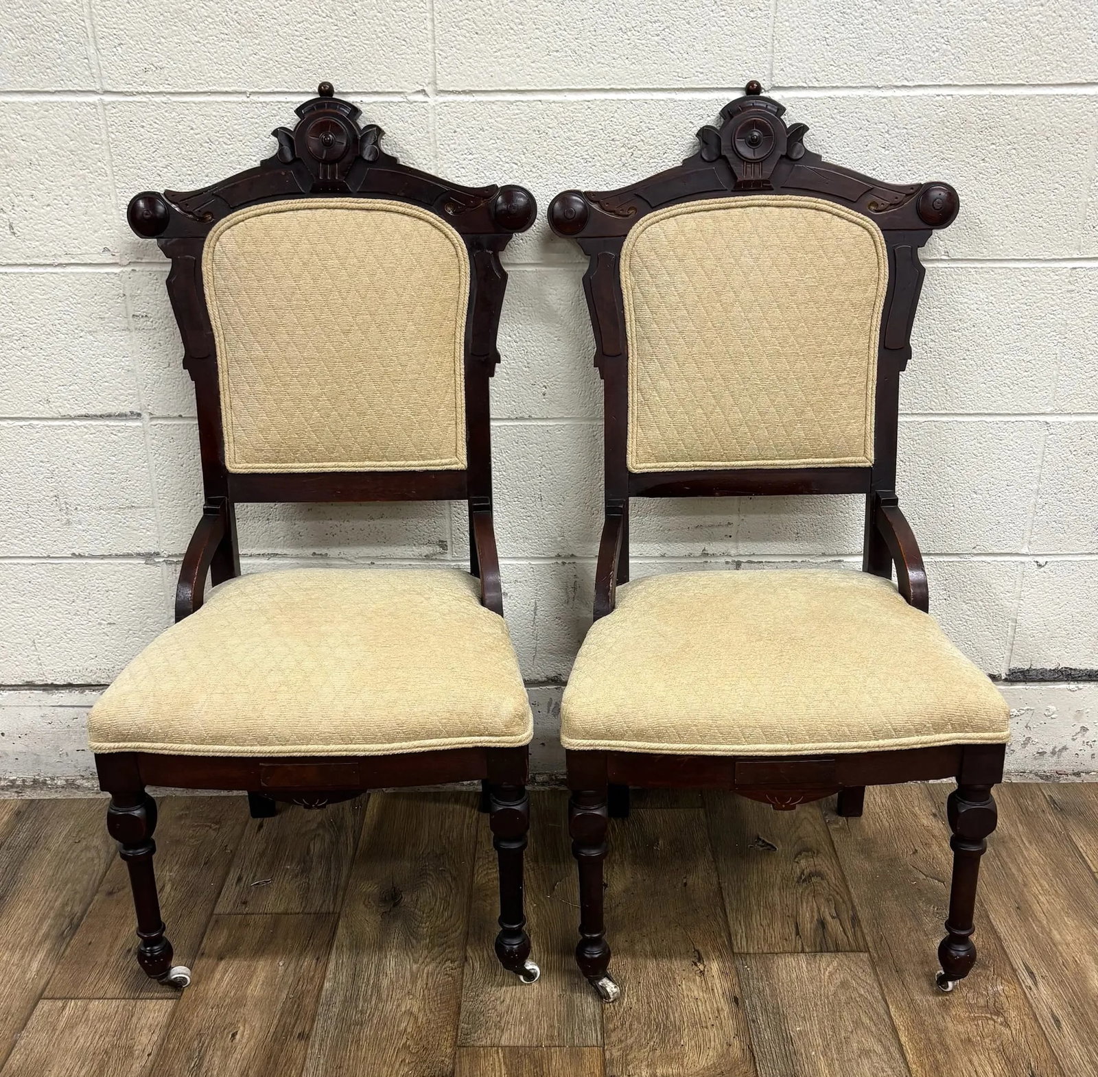 Antique Victorian Eastlake Style Carved Parlor Chairs Side Chairs - Pair - 2