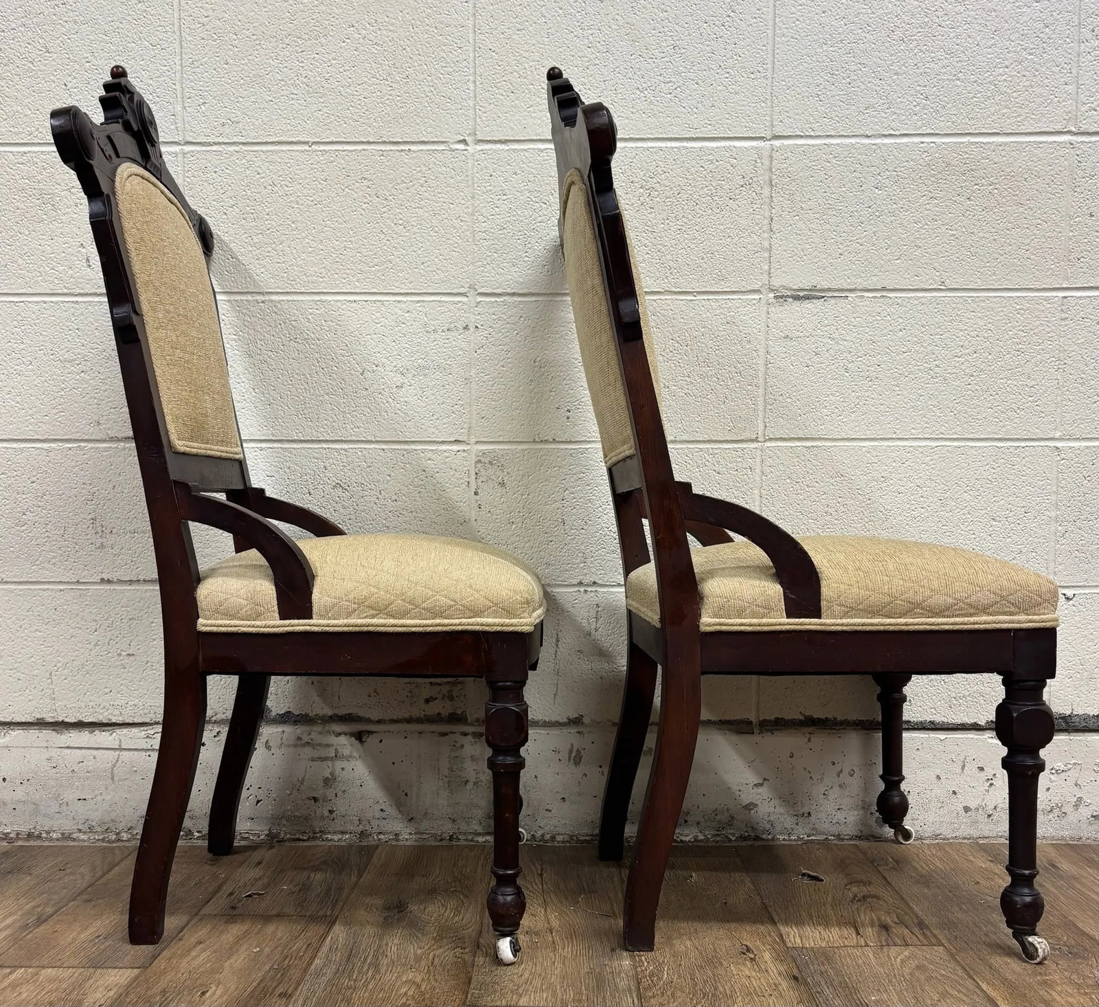 Antique Victorian Eastlake Style Carved Parlor Chairs Side Chairs - Pair - 8