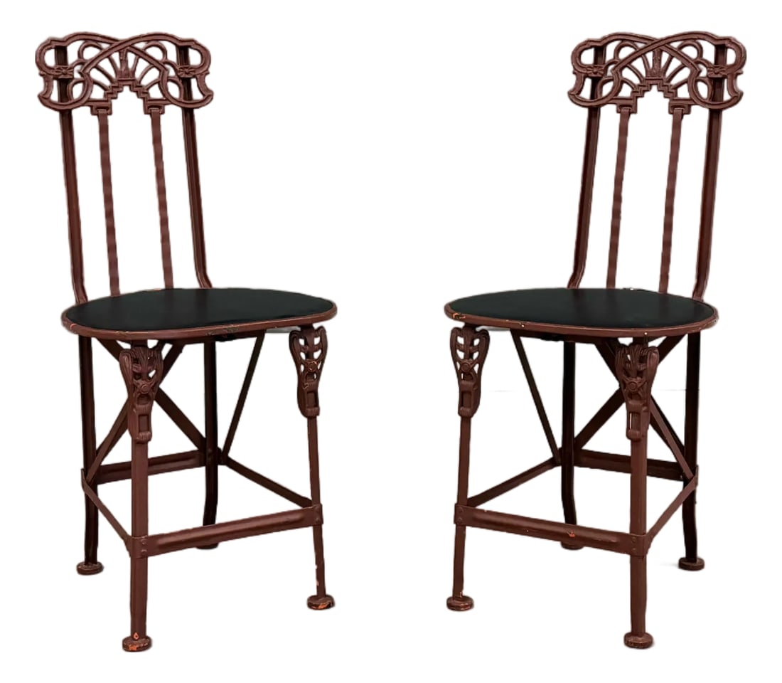 1910s Antique Cast Iron Folding Art Nouveau Chairs - A Pair (1 of 10)