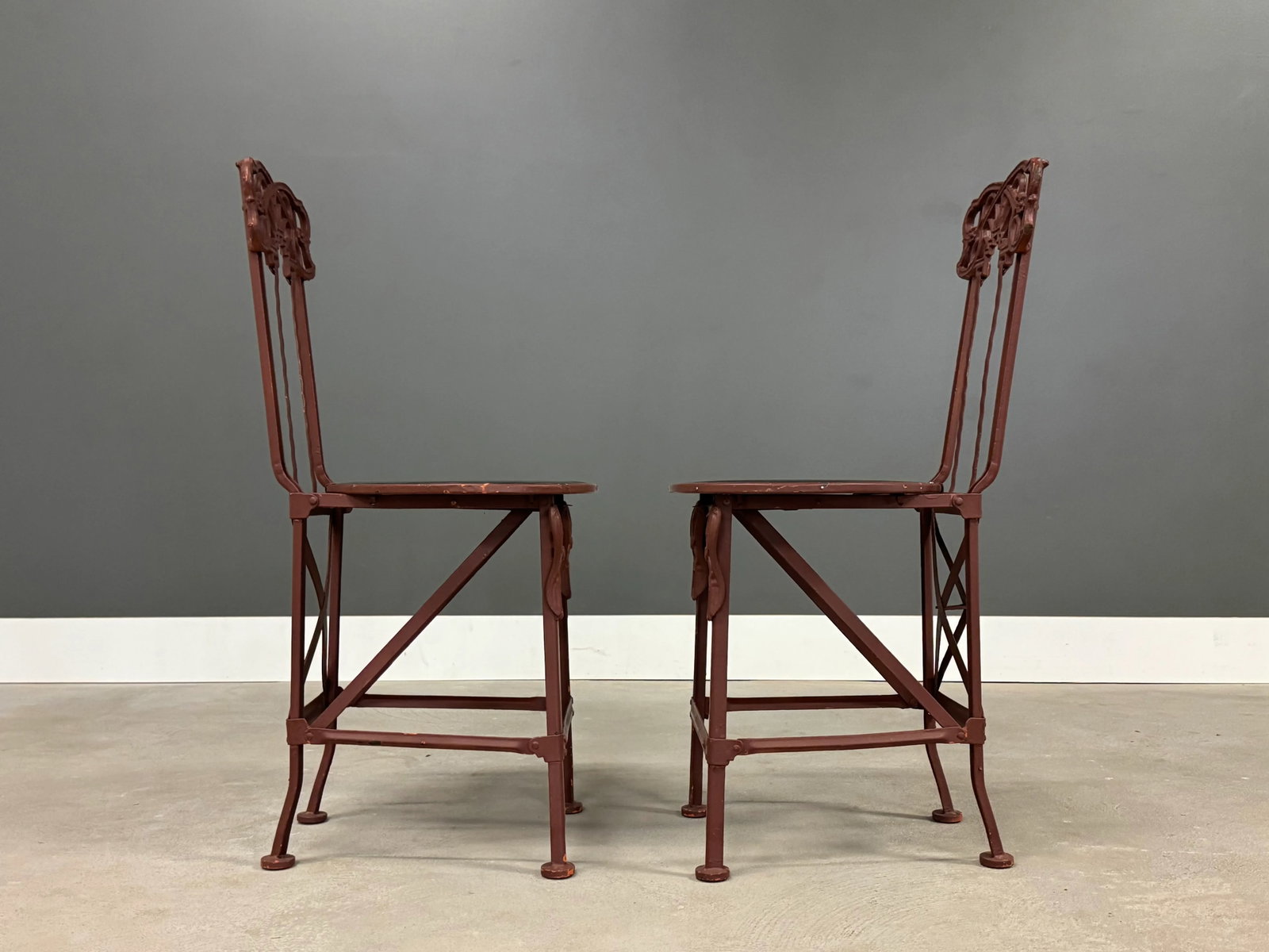 1910s Antique Cast Iron Folding Art Nouveau Chairs - A Pair - 4