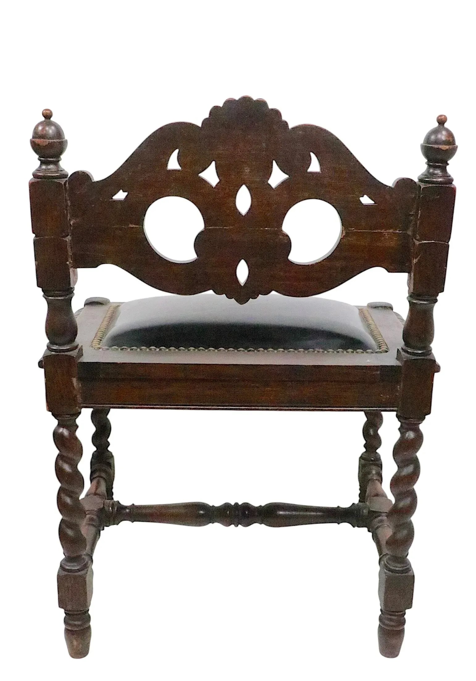 Pair of Antique Oak Barley Twist Accent Chairs C. 1900's - 10