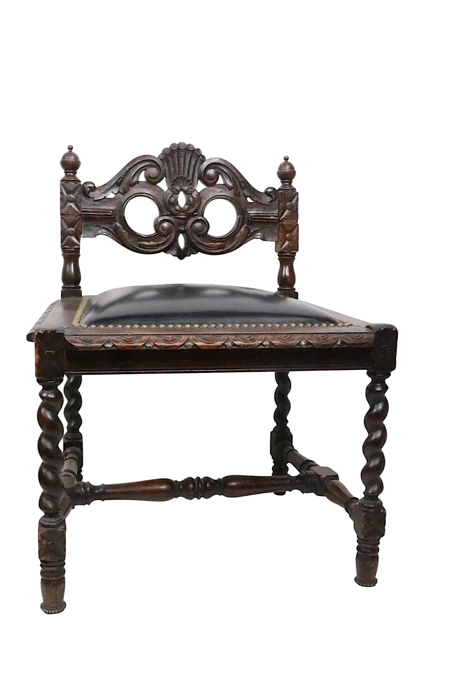 Pair of Antique Oak Barley Twist Accent Chairs C. 1900's - 2