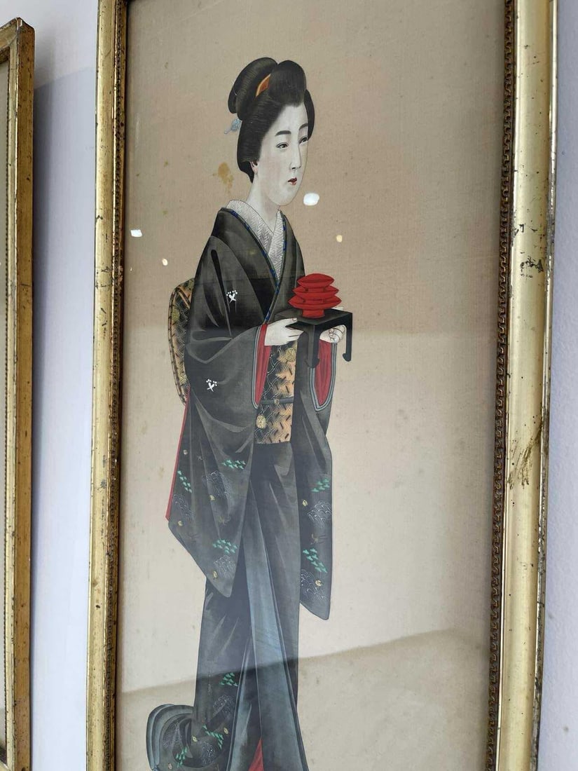 19th Century Japanese Paintings on Silk - Set of 2 - 12