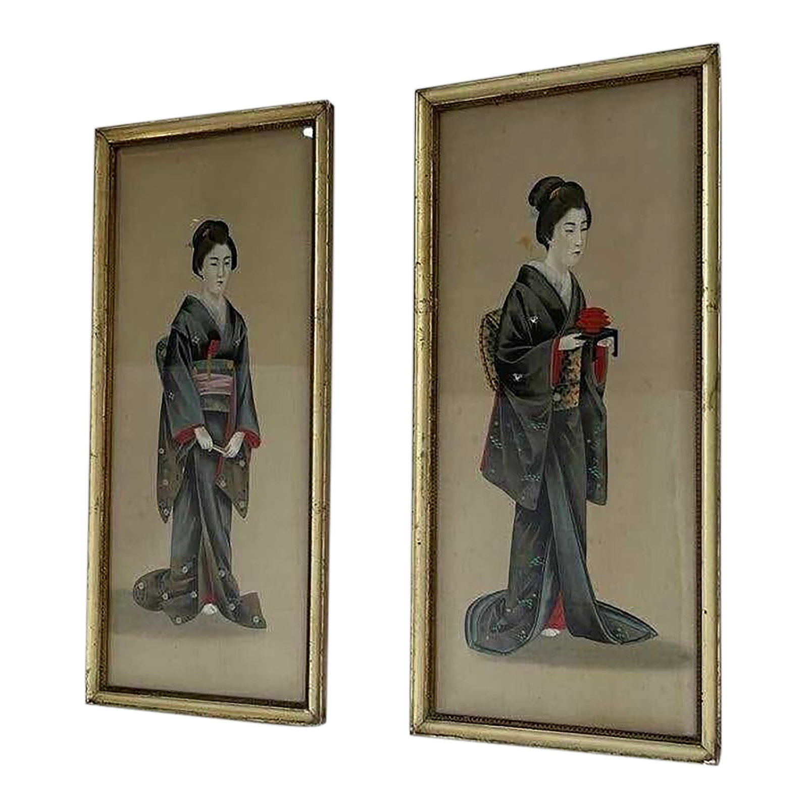 19th Century Japanese Paintings on Silk - Set of 2: 19th-Century Japanese Paintings on Silk The pair of paintings are examples of Japanese art on silk from the late 19th century, also known as the Meiji period (1868-1912). They depict women, possibly g