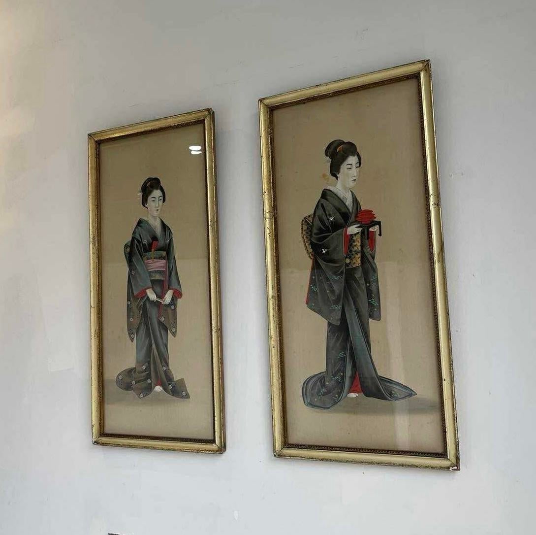 19th Century Japanese Paintings on Silk - Set of 2 - 3