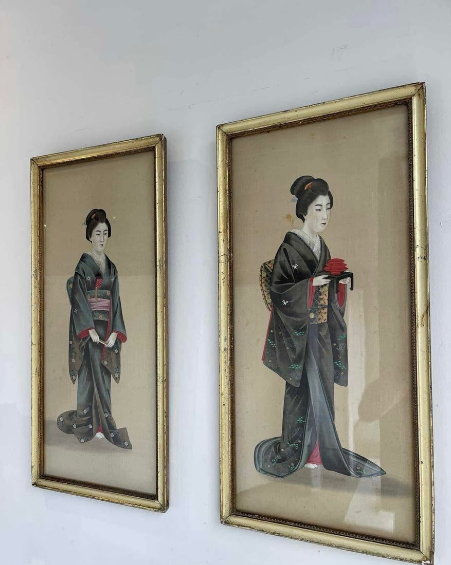 19th Century Japanese Paintings on Silk - Set of 2 - 5