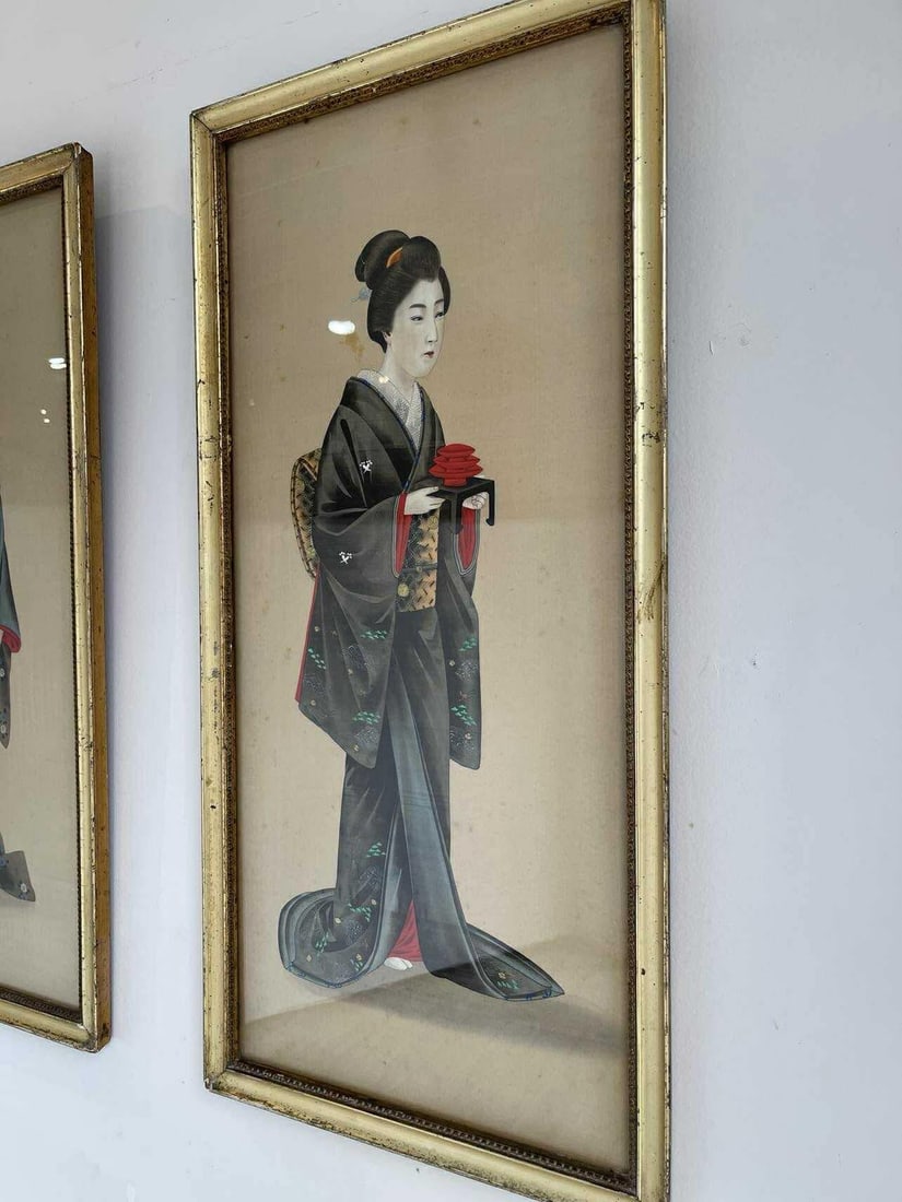 19th Century Japanese Paintings on Silk - Set of 2 - 6