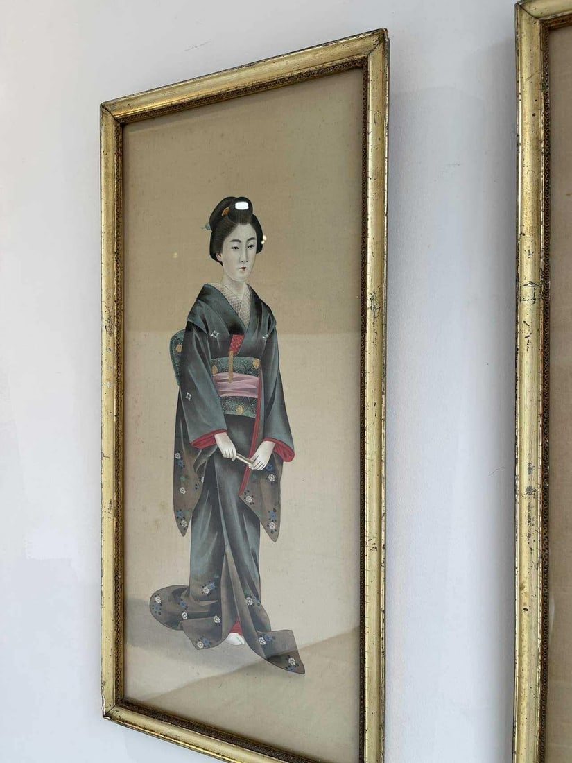19th Century Japanese Paintings on Silk - Set of 2 - 7