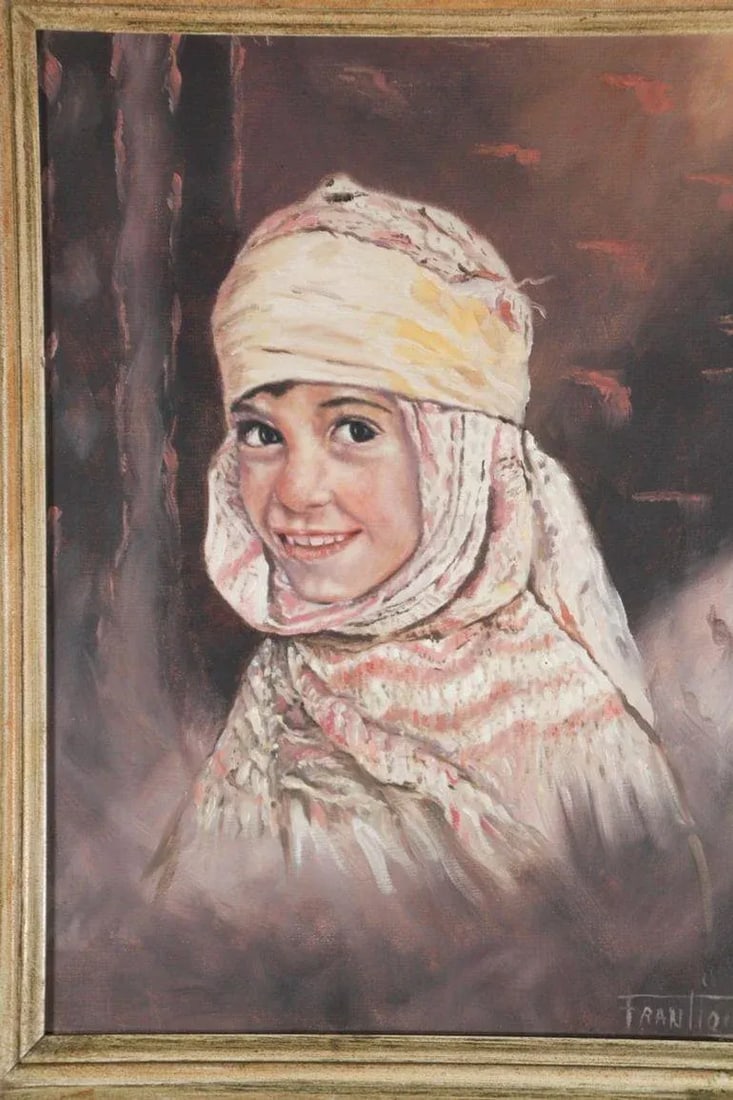 Orientalist Oil on Canvas a Portrait of a Young Moroccan Girl - 12