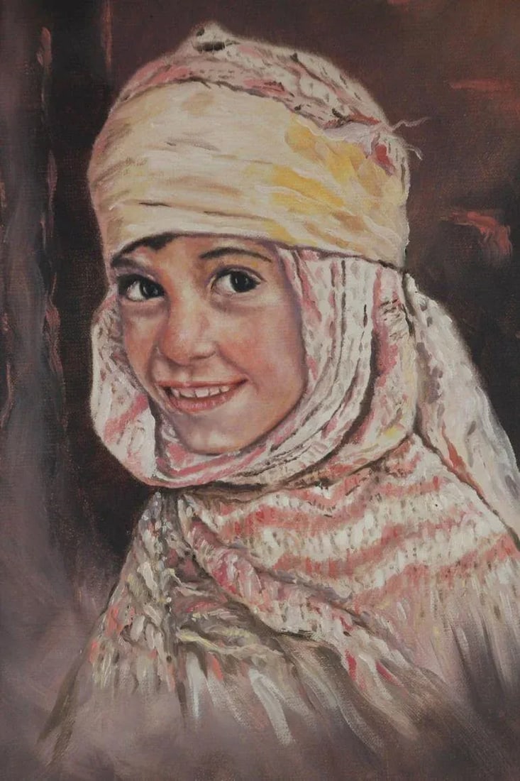 Orientalist Oil on Canvas a Portrait of a Young Moroccan Girl - 13