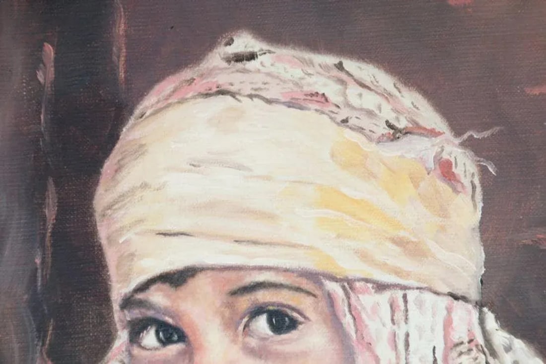 Orientalist Oil on Canvas a Portrait of a Young Moroccan Girl - 18