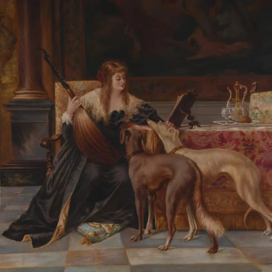 Framed Leopoldina Borzino With Two Dogs, Holding a Lute by Luigi Crosio - 2