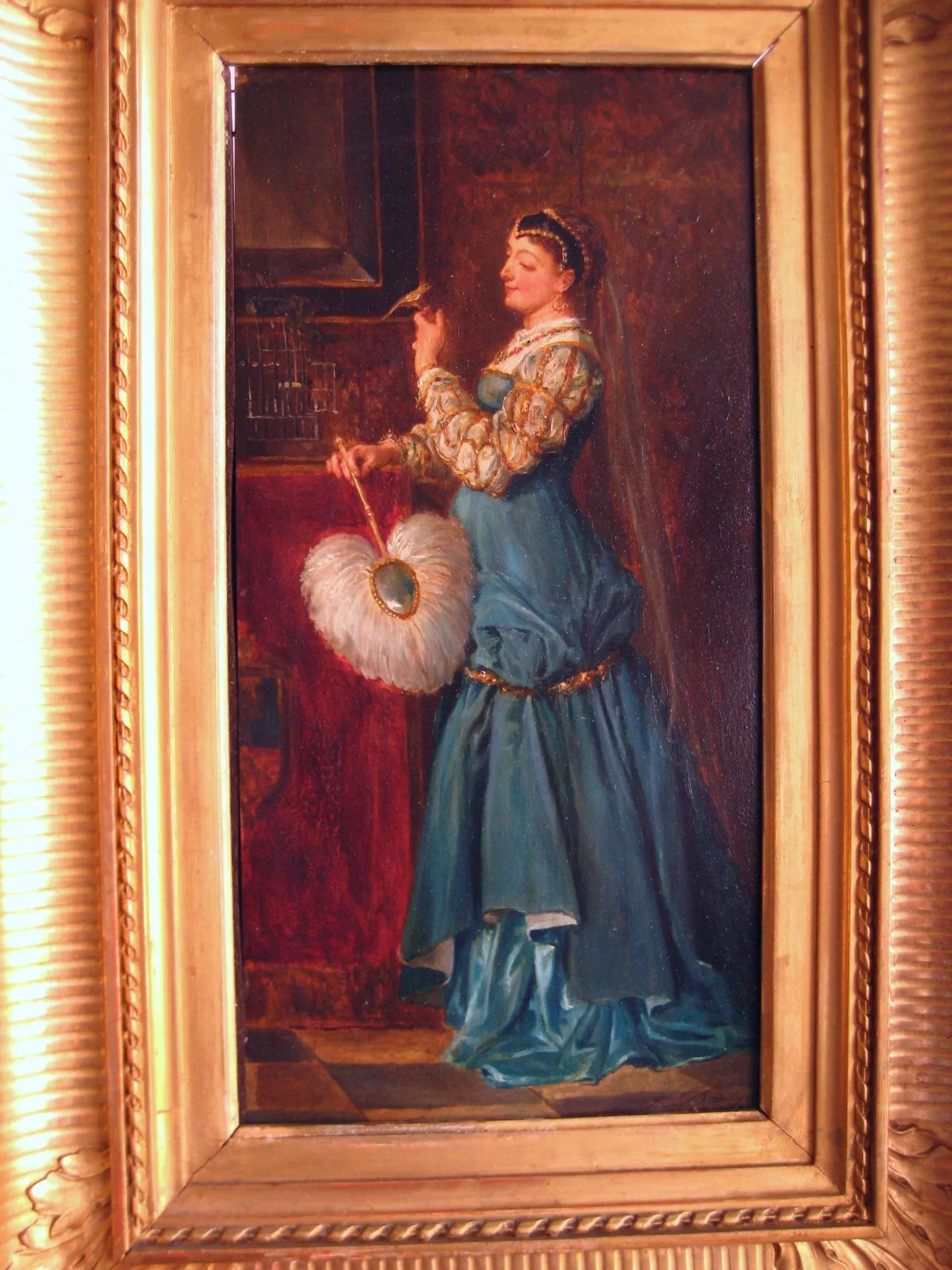 Portrait of a Lady Holding a Bird French Oil Painting Alfred Henri Darjou - 2