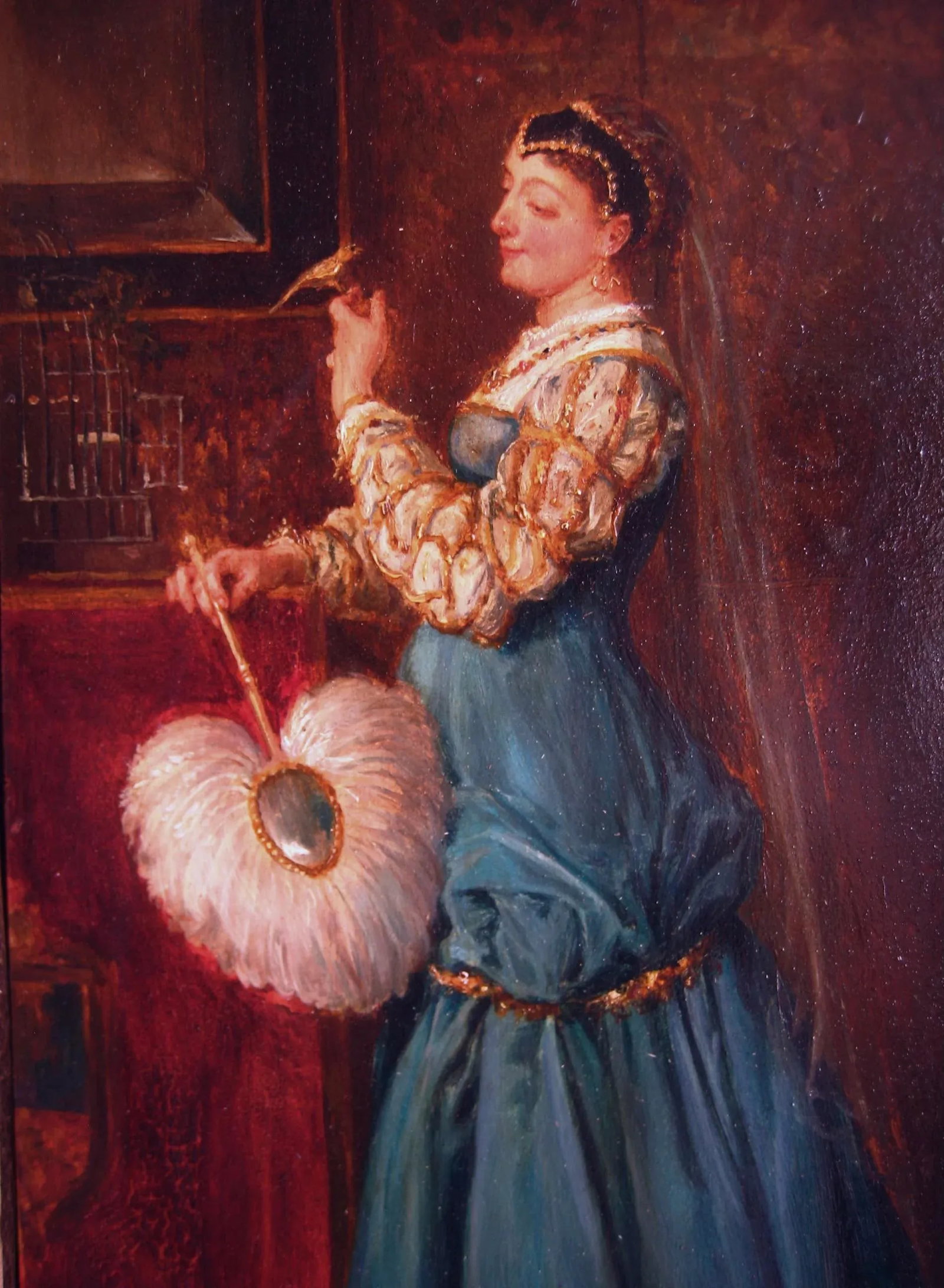 Portrait of a Lady Holding a Bird French Oil Painting Alfred Henri Darjou - 4