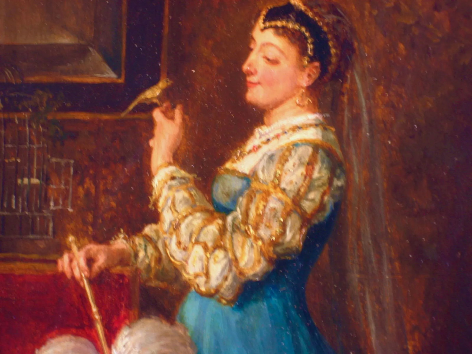 Portrait of a Lady Holding a Bird French Oil Painting Alfred Henri Darjou - 6