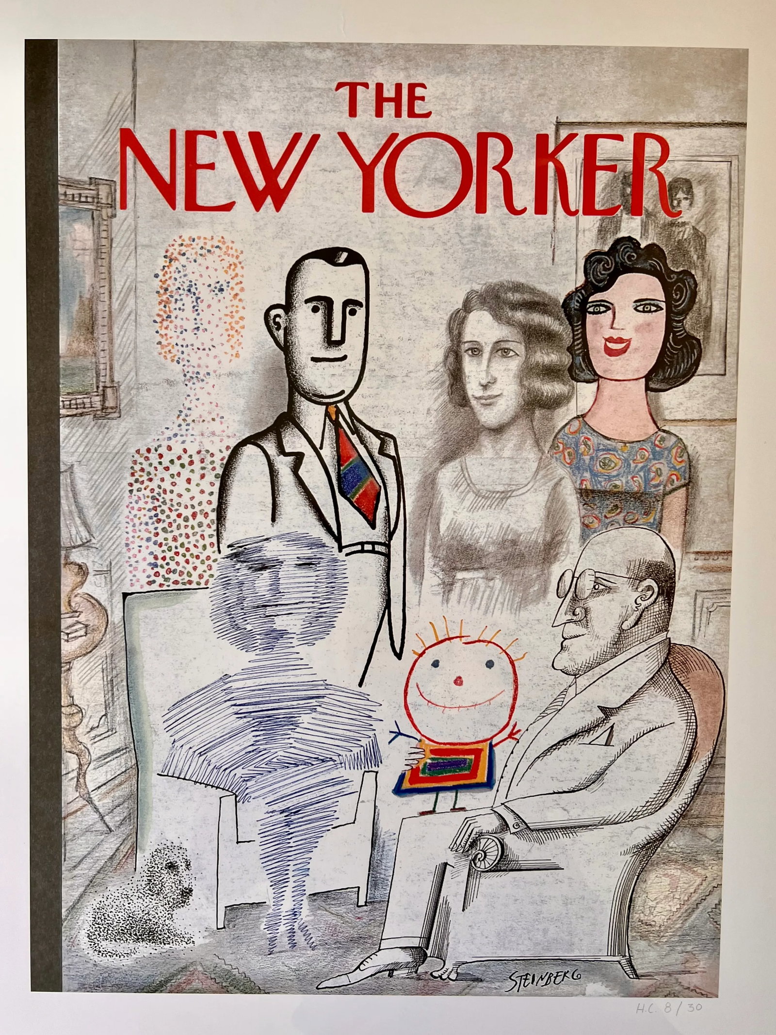 Saul Steinberg Lithograph of the New Yorker Cover, 'Family Portrait', November 23, 1968 - 2