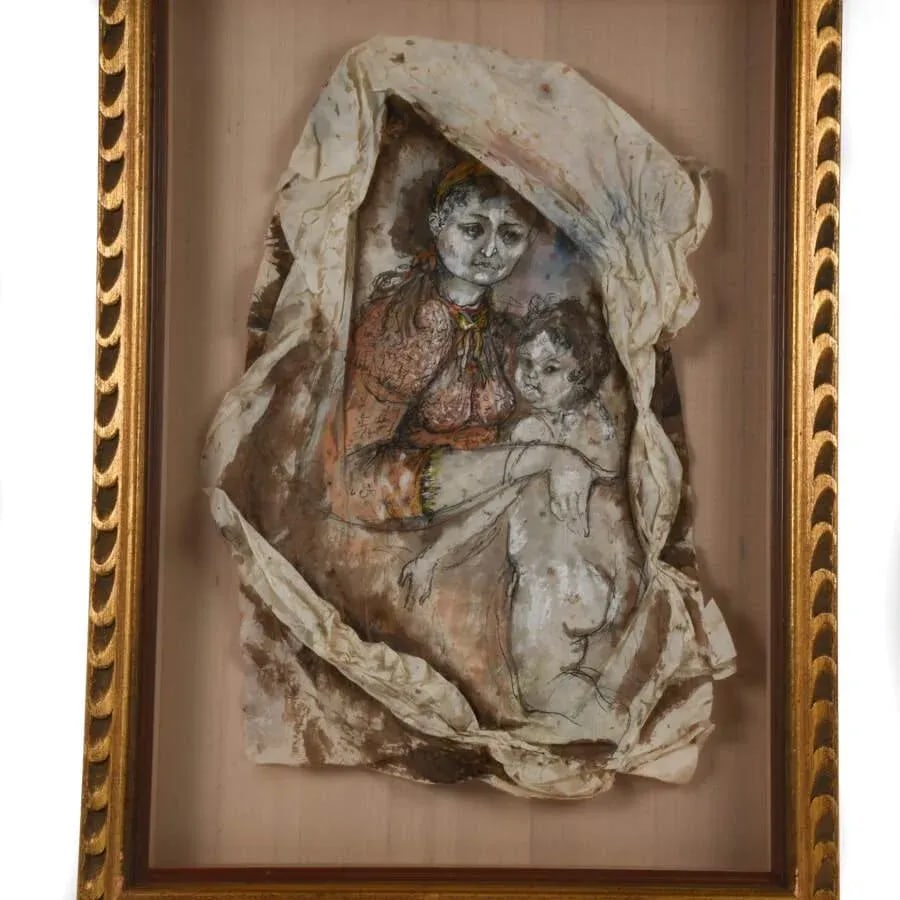Framed Mixed Media " Woman and Child Portrait" by Rhoda Sherbell - 2