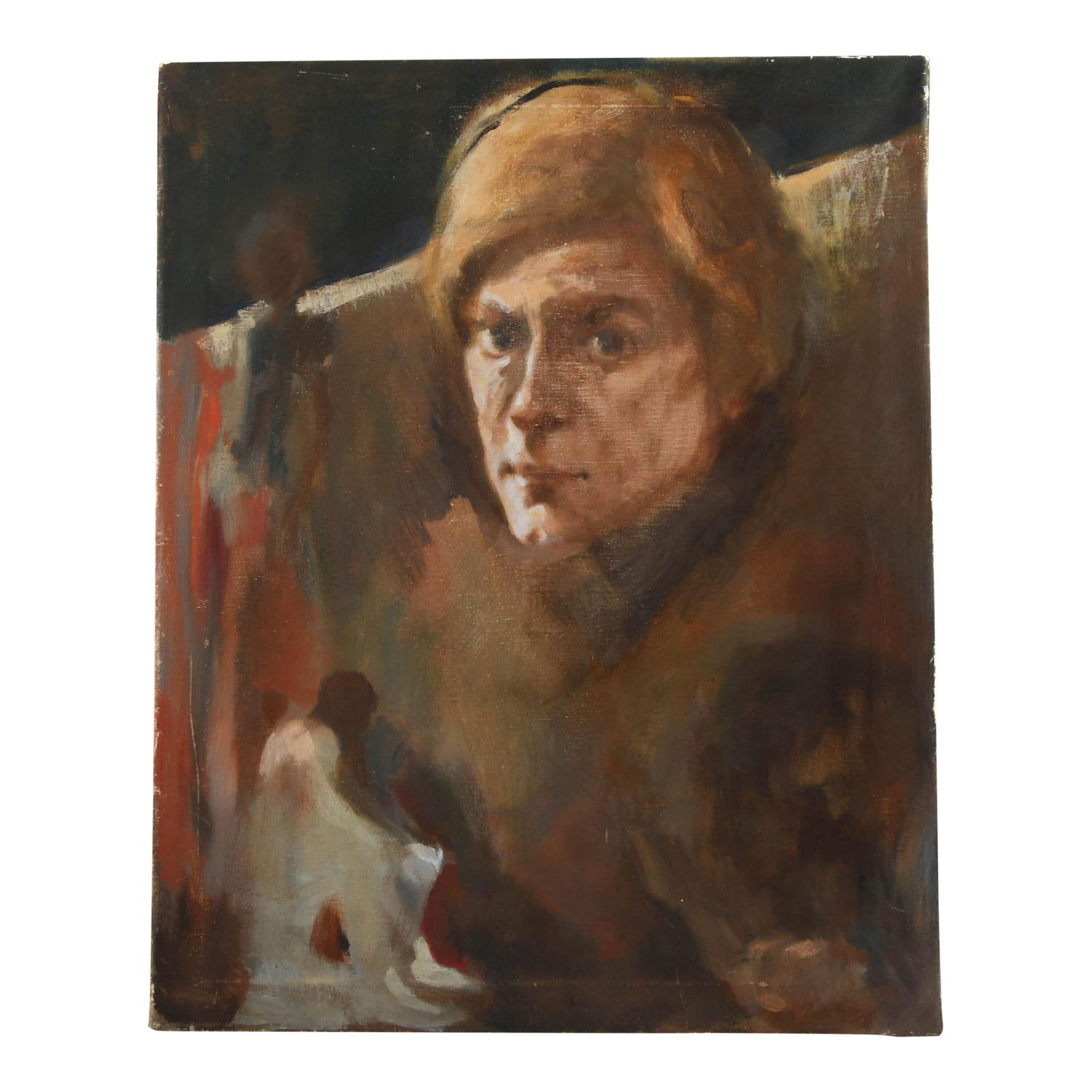 Loose Focus Portrait Oil on Canvas: This Loose Focus Portrait Oil on Canvas captures an arresting gaze rendered through loose, expressive brushwork that blurs the boundary between clarity and distortion. The intensity of the central