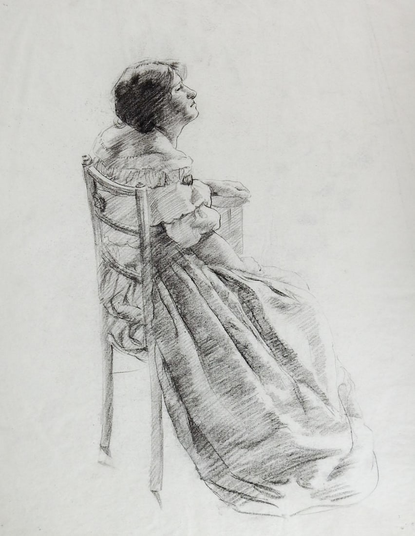 Late 19th Century Seated Woman Portrait Drawing - 3