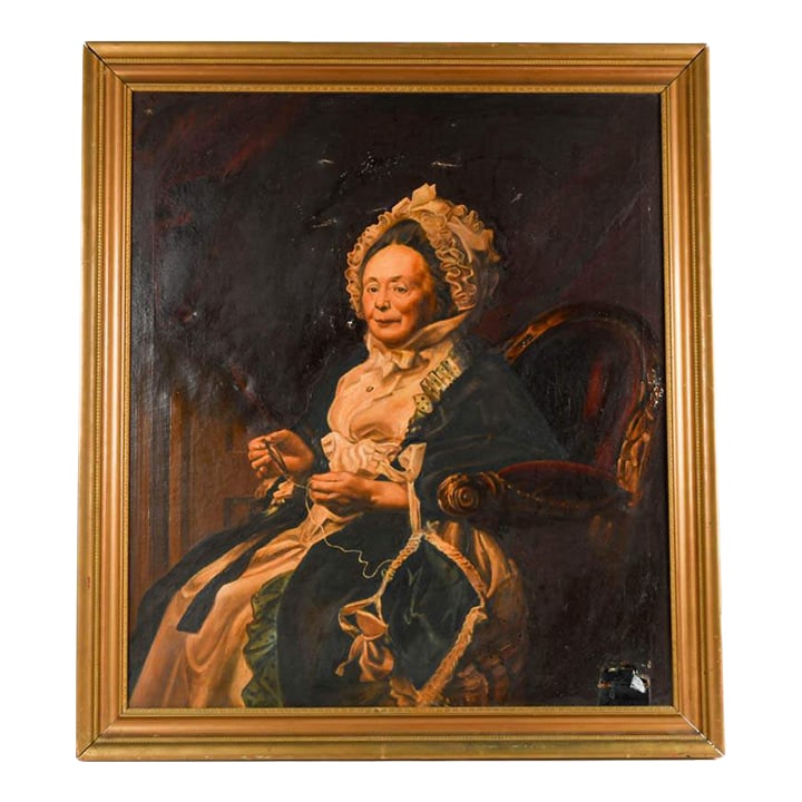 Early 20th Century Framed "Portrait of Mrs. Seymour Fort" After John Singleton Copley: Rendered in oil on canvas, this finely executed portrait pays homage to the iconic painting by John Singleton Copley, echoing his mastery of light, texture, and psychological depth. Depicted with quie