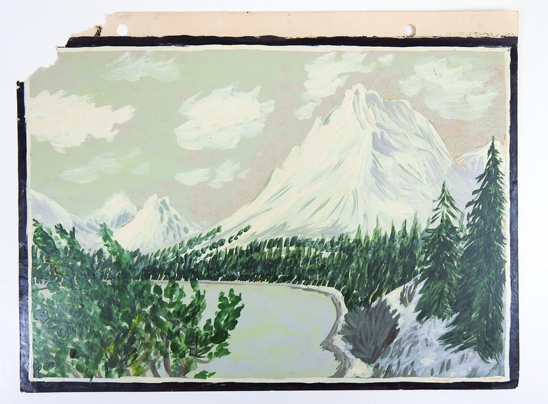 1940s Outsider Folk Art Mountain Landscape Painting - 3