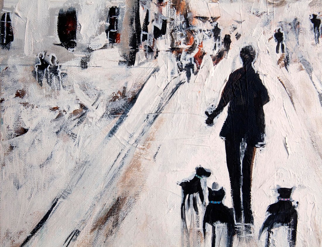 Oil Painting Dog Walking in the City - 6