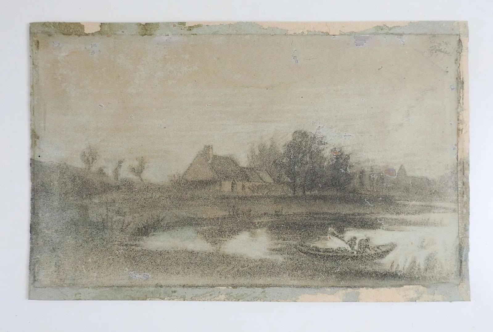 Late 19th Century Pastoral Lake Cottage Charcoal Drawing - 3