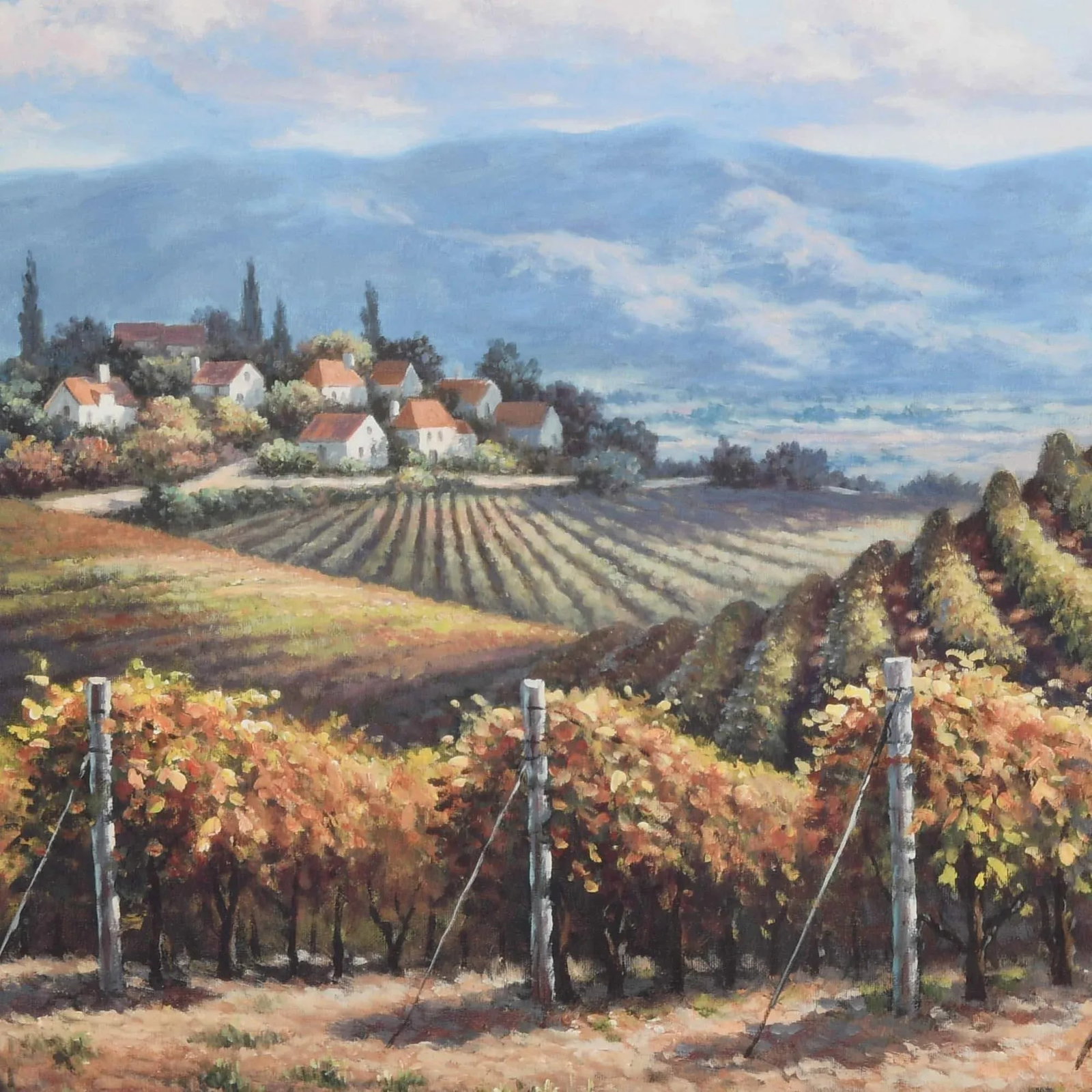 Framed Signed Sung Kim Vineyard Village Print - 2